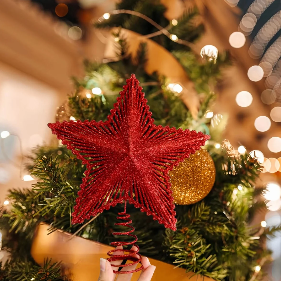 Estrella de Cinco Puntas Rojo 20cm Topper para Árbol de Navidad
