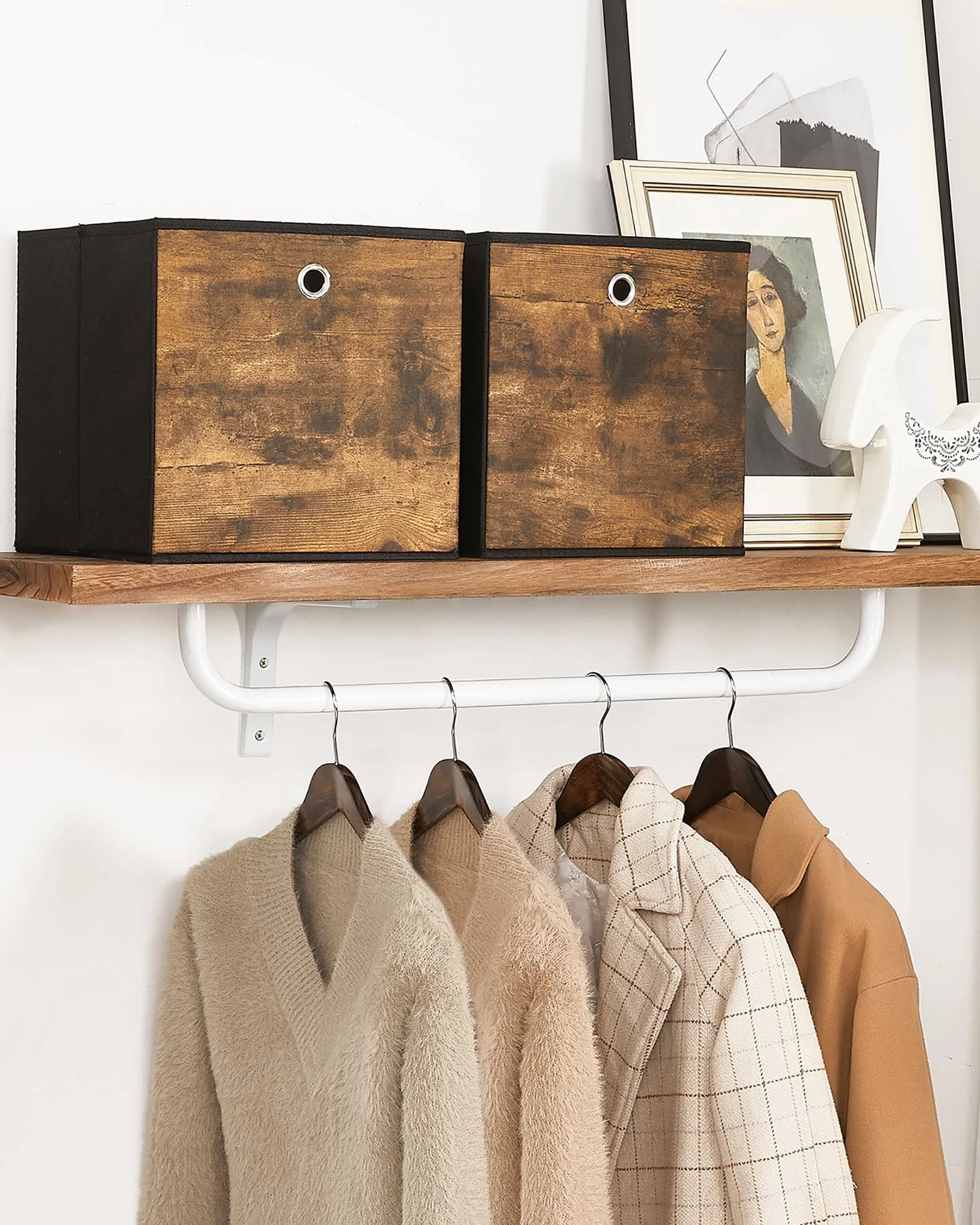 SONGMICS Caja Almacenaje 6 Cajas Almacenamiento Tela Oxford 30x30x30 cm Plegable Marrón Rústico y Negro
