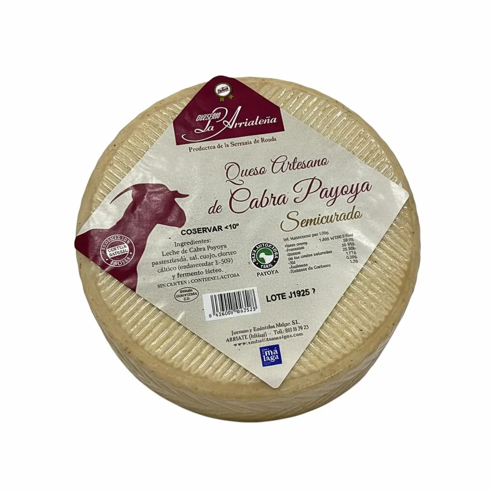 Queso Artesano de Cabra Payoya Semicurado Pieza Gran Formato 1,8-2 kg Sello Sabor a Málaga 100% Raza Autóctona