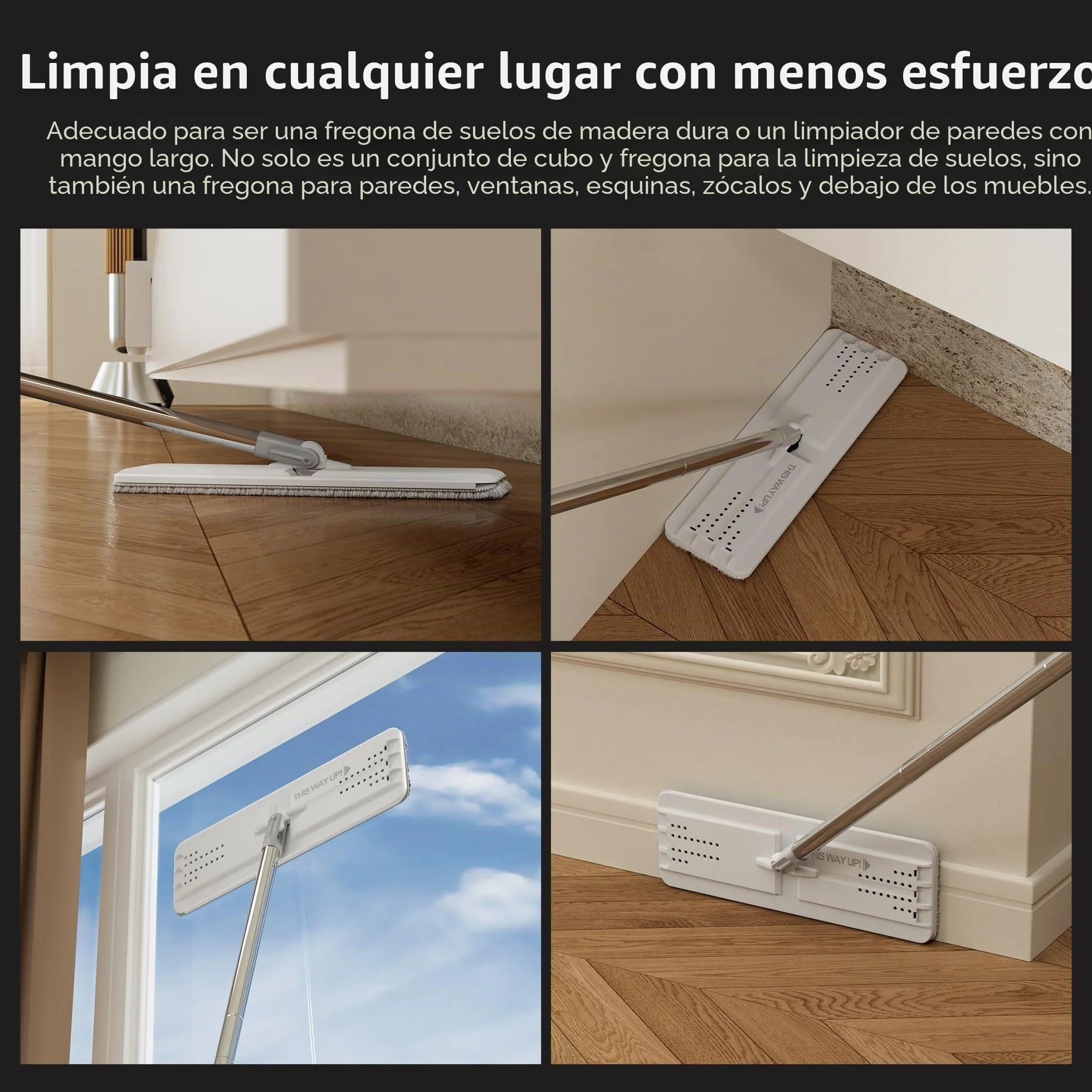 JOYMOOP Fregona plana con cubo escurridor, 3 almohadillas microfibra lavables, limpieza suelos seco y húmedo