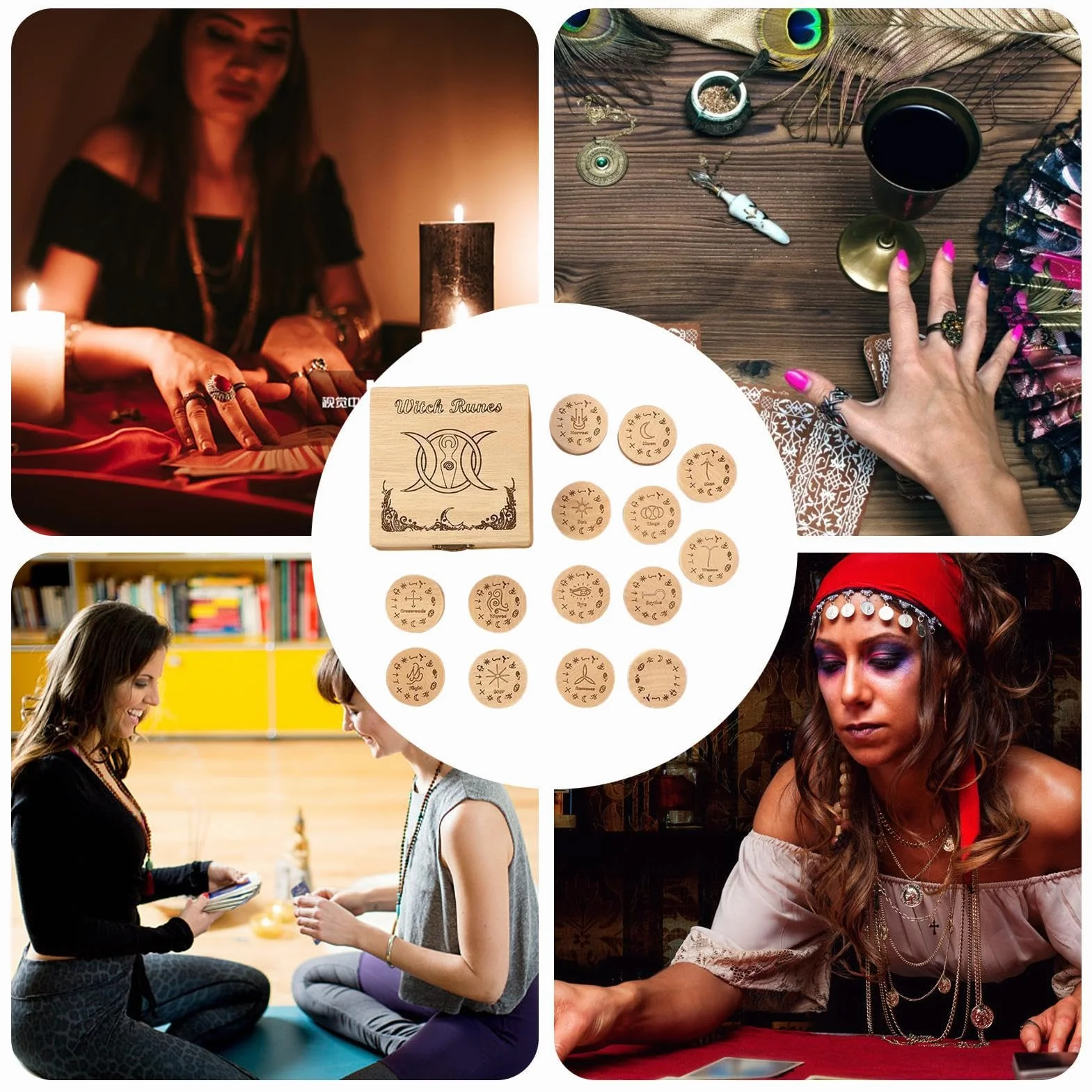 Juego de runas de brujas con piedras, juego de runas de madera | Runas de madera de predicción | Juego de runas de adivinación, juego de meditación de runas nórdicas, runas de predicción de brujas por