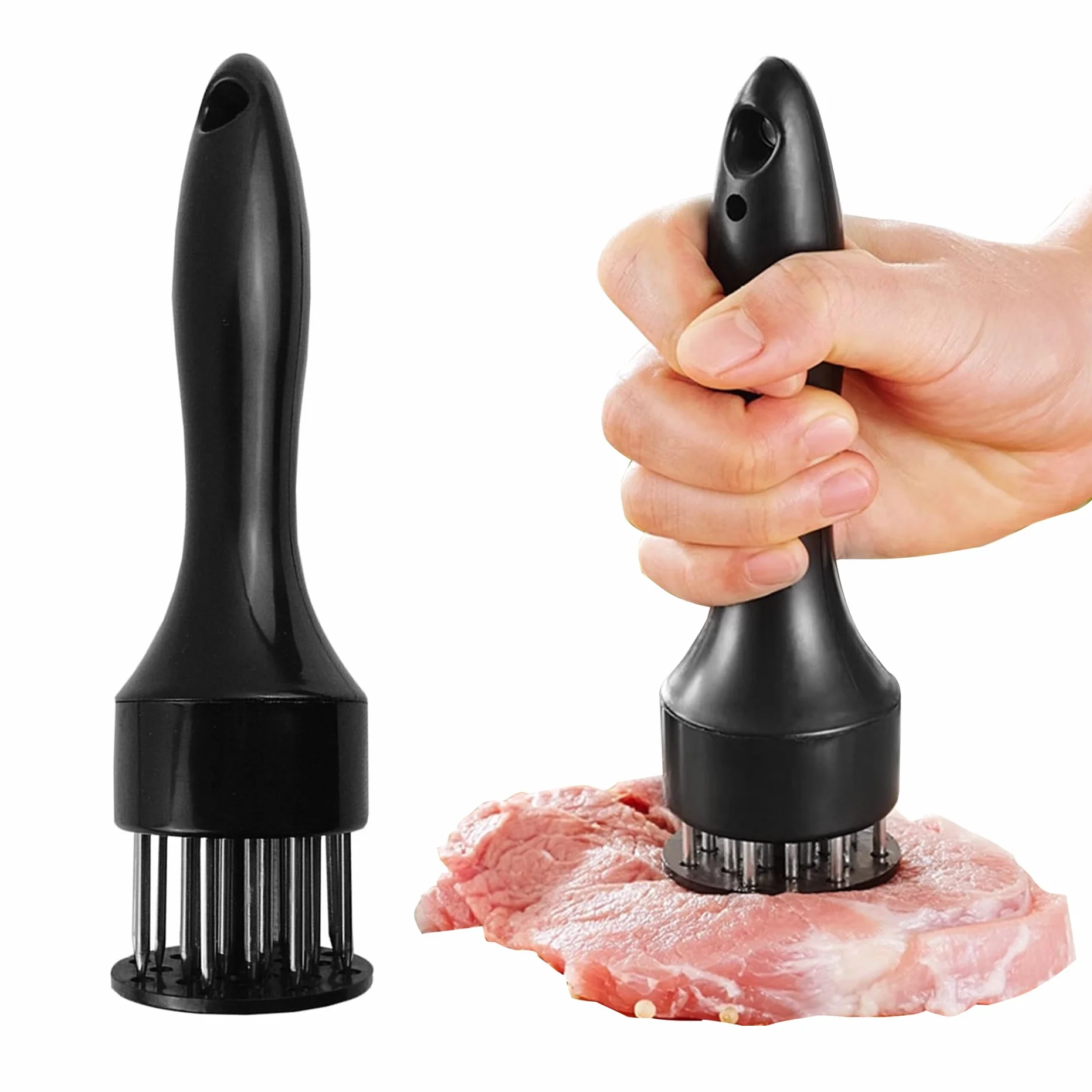 Aguja ablandadora de carne, herramienta para cocinar cerdo, pollo, res, cordero, pescado (negro)