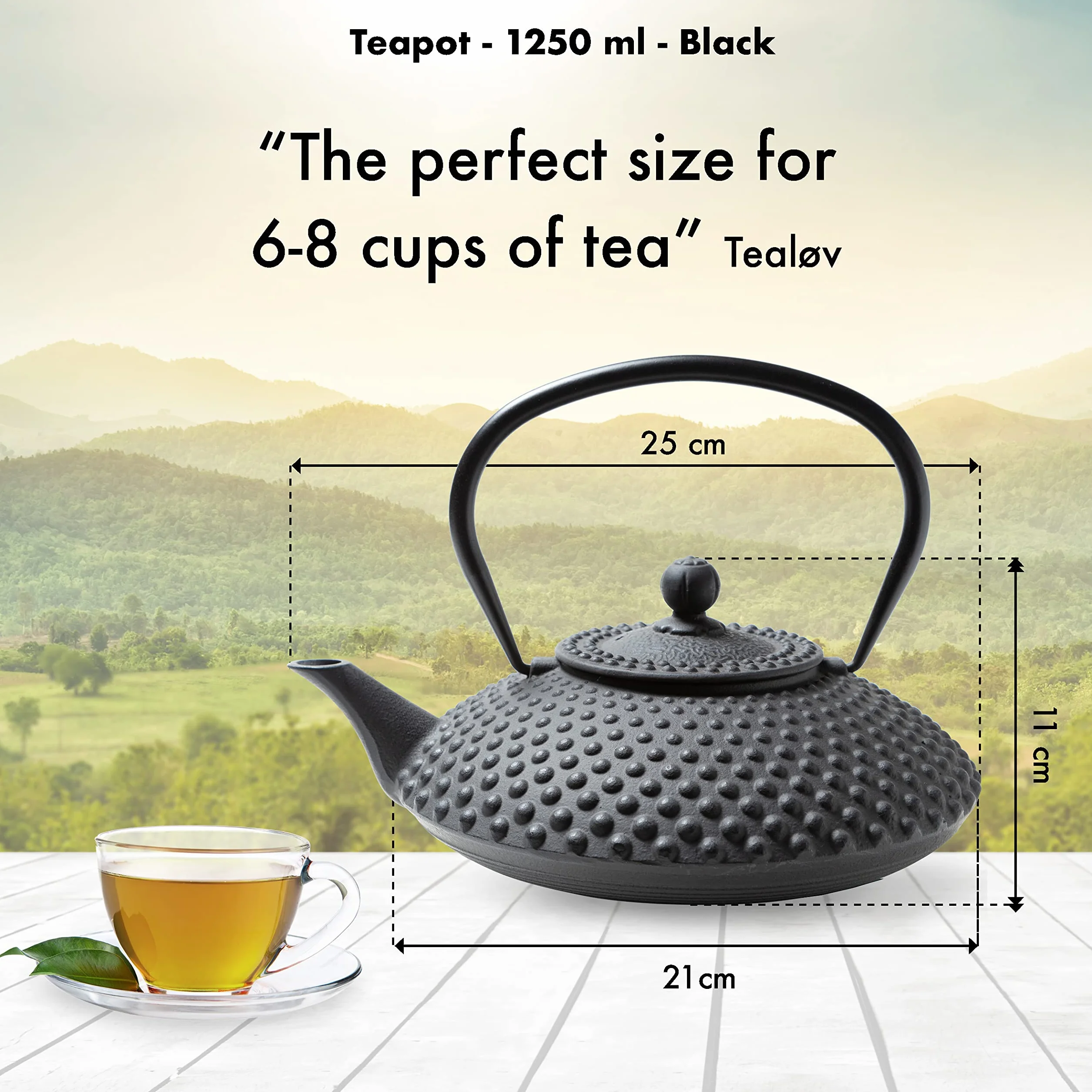 TETERA HIERRO 1,25 L | TETERA DE HIERRO Fundido Con Infusor de Acero Inoxidable | Interior Totalmente Esmaltado | Prepara una Taza Perfecta | Diseño Estilo Japonés | Colección: Kambin | Negro