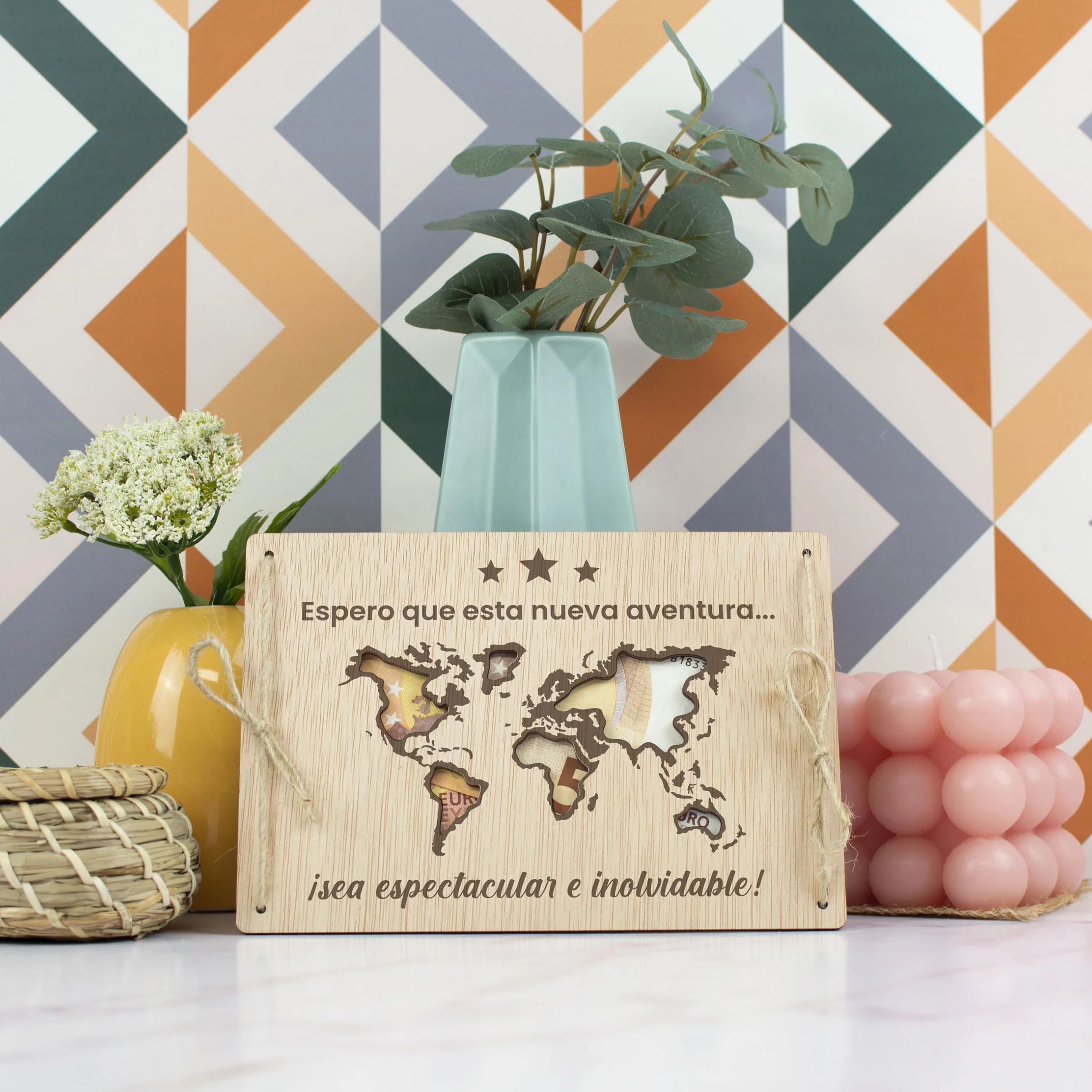 CONTRAXT Tarjeta de Madera para Fondo de Viaje Regalo Original Vacaciones Aventuras Soporte Creativo Regalar Dinero