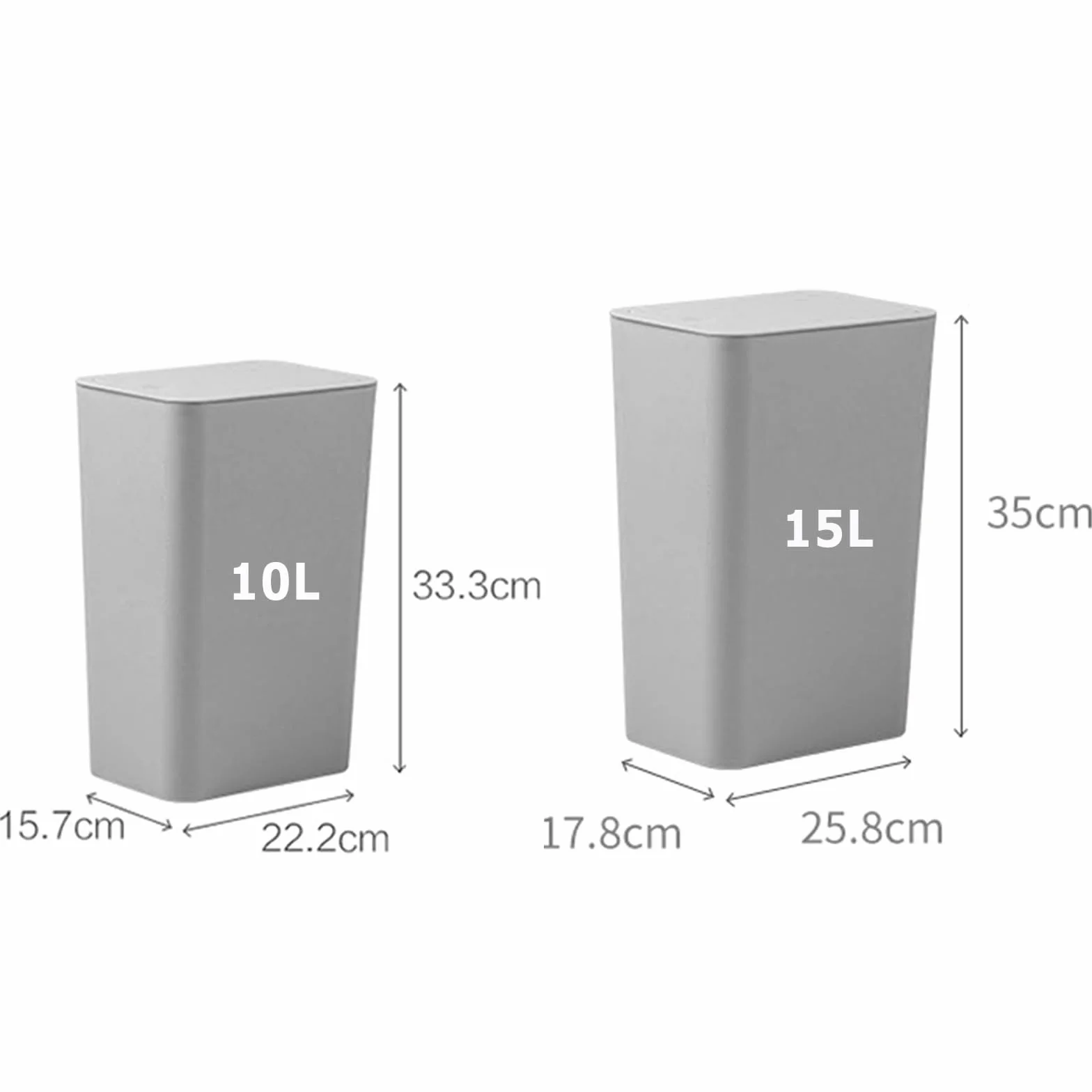 Cubo de Basura con Tapa a Presión 10 L Plástico para Cocina Baño Oficina (Gris)
