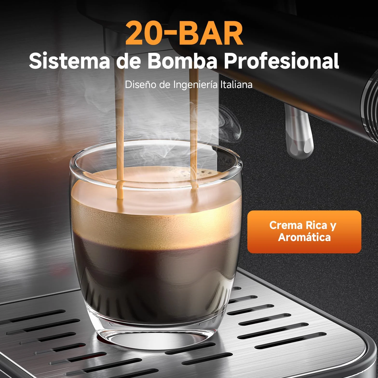 AMZCHEF Cafetera Espresso 20 Bar de Acero Inoxidable con Pantalla LED Táctil, Cafetera Express con Autolimpieza y Vaporizador de Leche, Compacta para Cappuccino y Latte, Ideal para Casa y Oficina