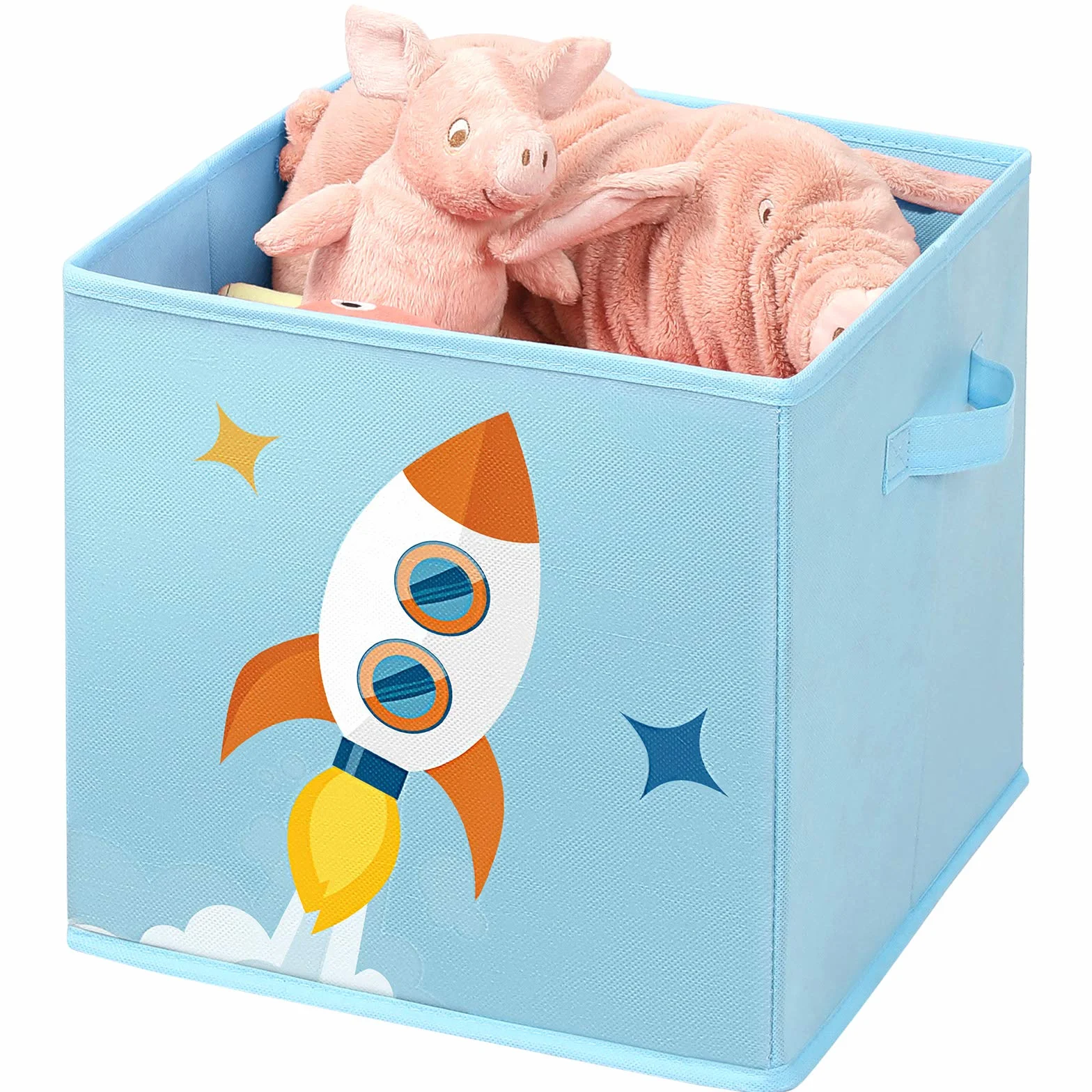 SONGMICS Cajas de Almacenaje, Juego de 3, Organizadoras de Juguetes, Cubos Plegables con Asas, para Habitación de Niños, Sala de Juegos, 30 x 30 x 30 cm, Tema del Espacio, Azul RFB001B03