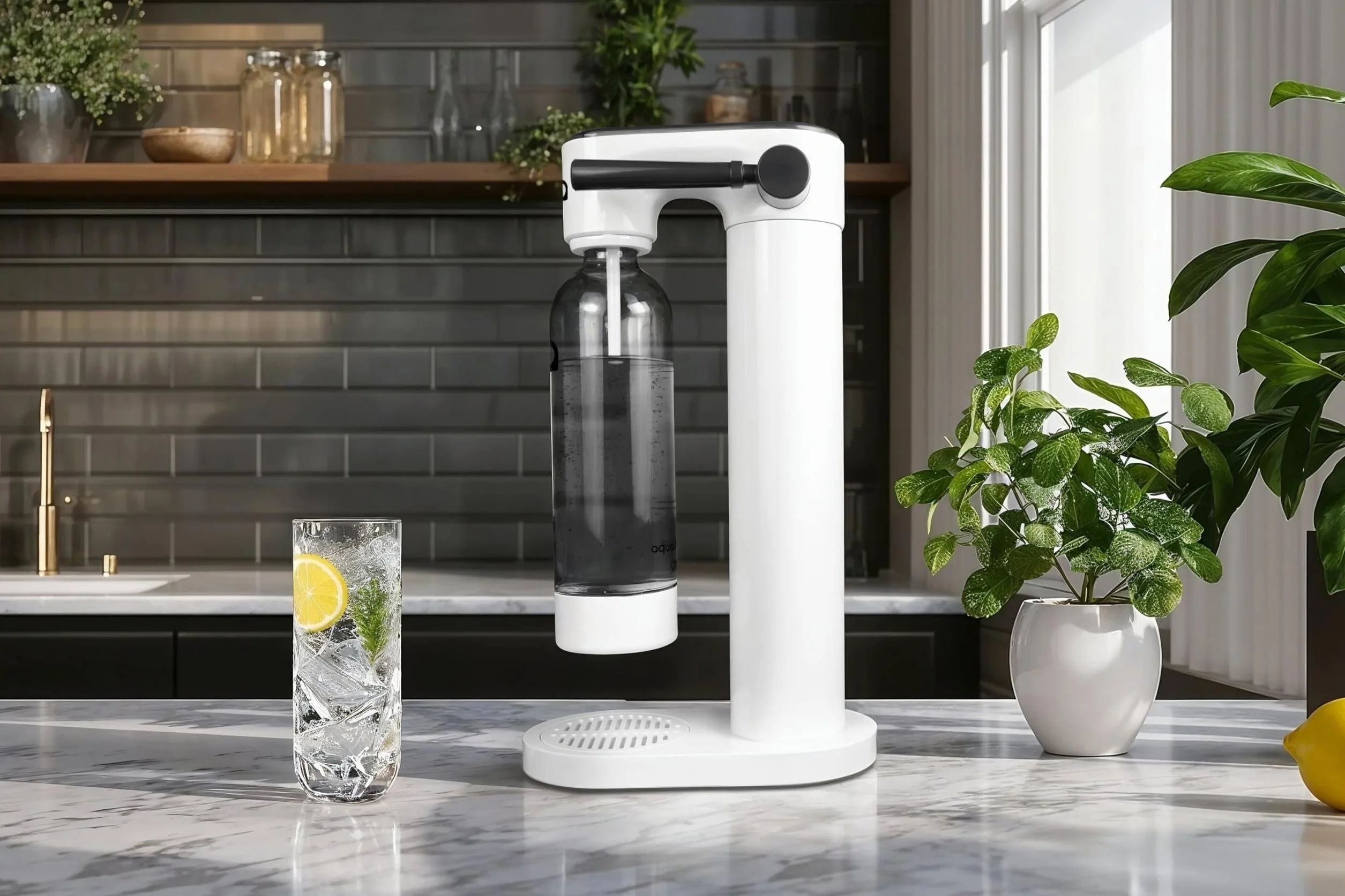 AquaFloow Carbonatador de Agua 2 Botellas 0,8L Cilindro CO2 60L Máquina Hacer Soda sin Electricidad Sparkling Water Maker Blanco