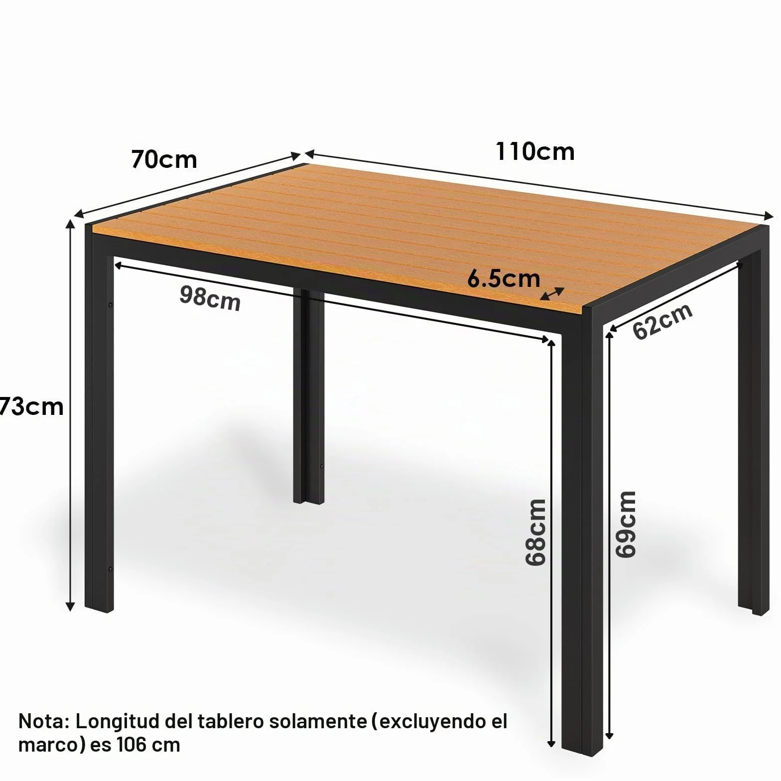 LIFERUN Mesa de Jardín Moderna de WPC 110 x 70 cm, Mesa de Comedor Exterior para 4-6 Personas, Mesa de Balcón de Aluminio, Diseño de Rayas Efecto Madera,Marrón Teca