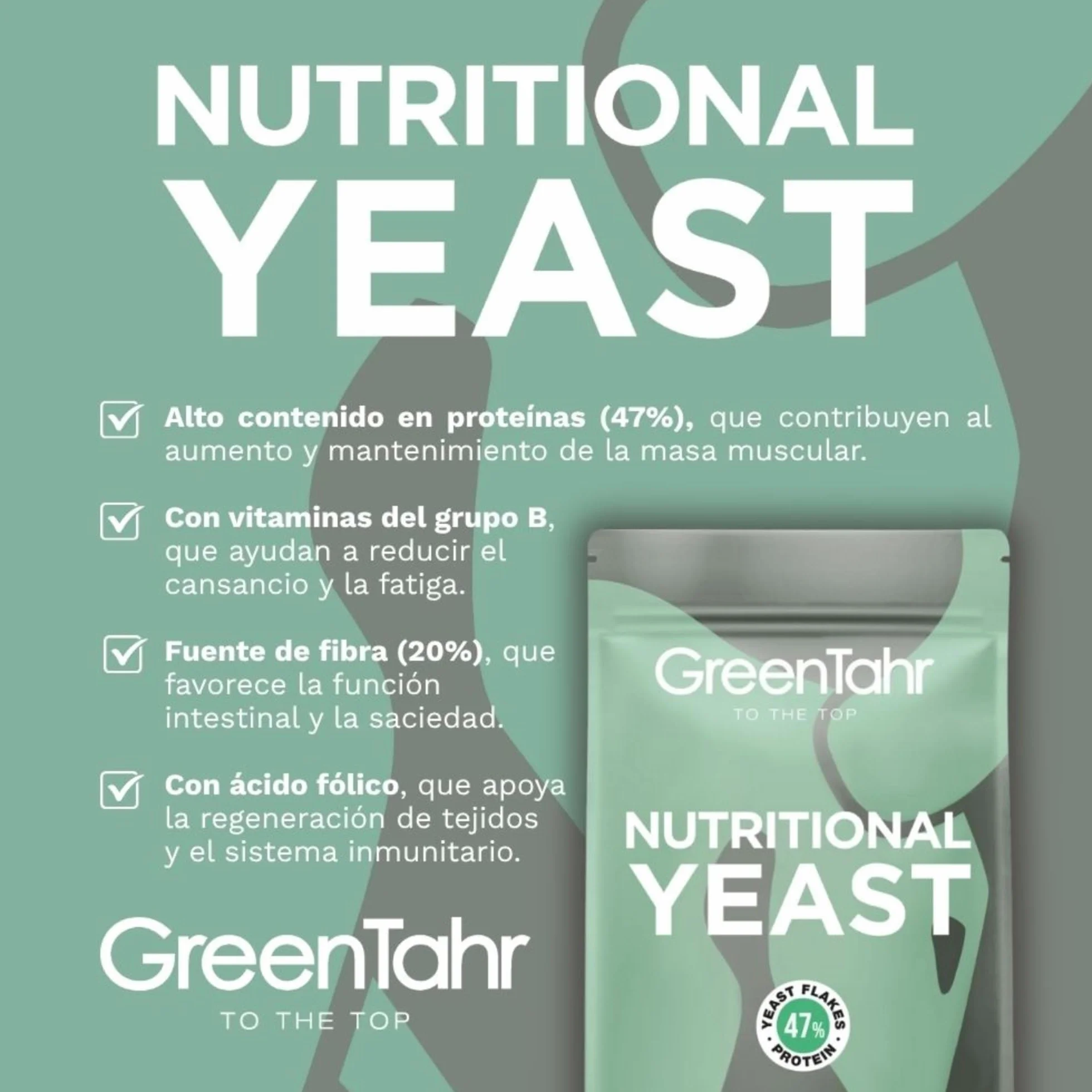 Green Tahr Levadura Nutricional 500g Nutritional Yeast en Copos Rica en Vitamina B y Proteínas 47% Sin Gluten Sin Lactosa