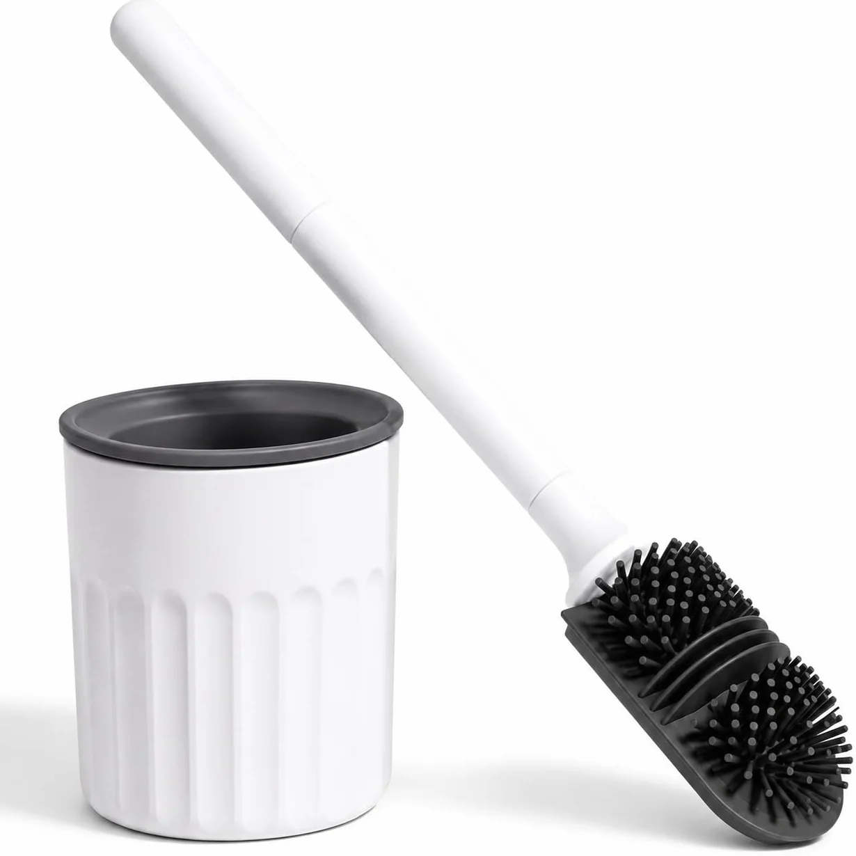 edihome, Escobilla Baño Silicona con Escobillero WC de Secado Rápido, Cepillo Inodoro Flexible Antigoteo, Escobilla WC con Soporte para Suelo o Pared sin Taladro