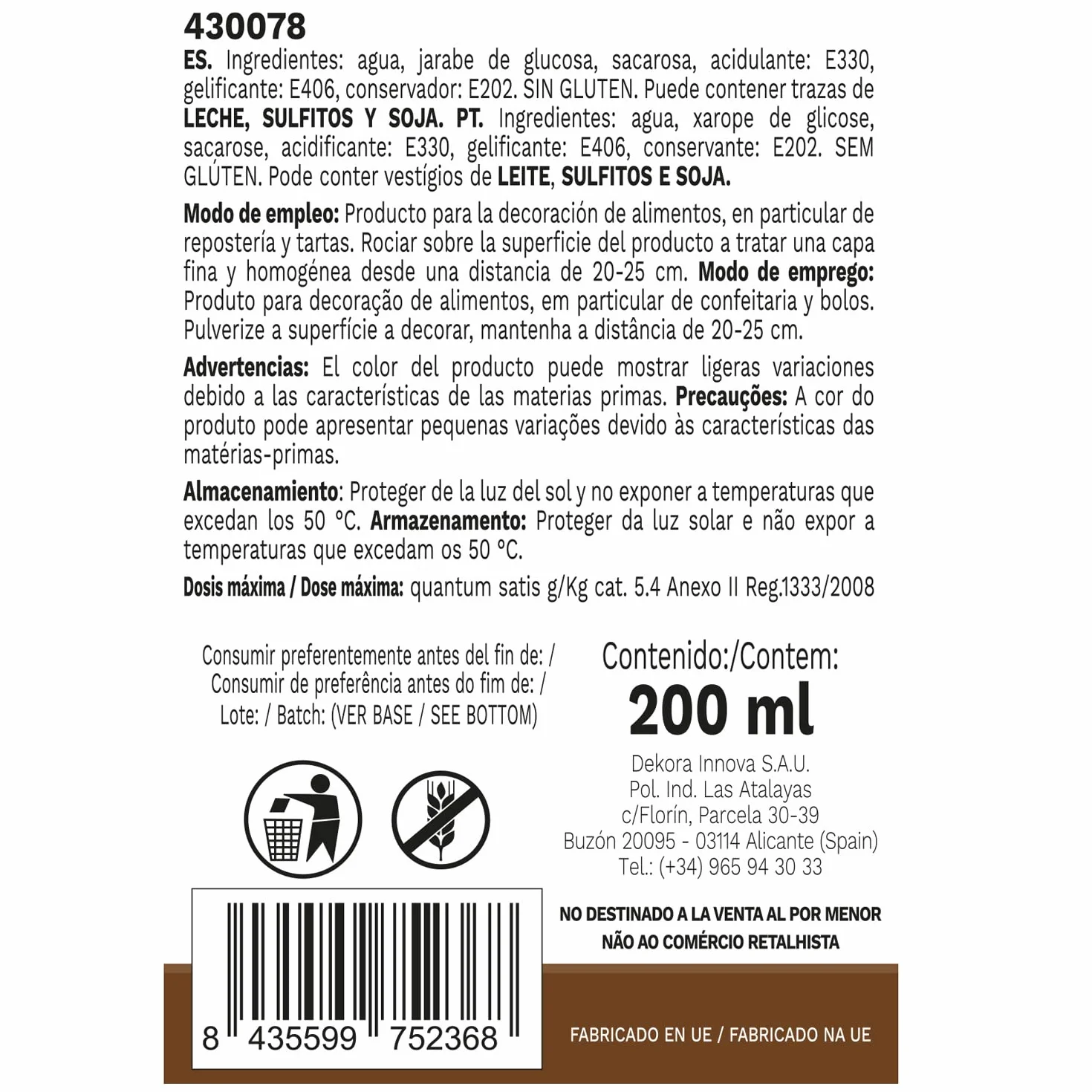 Spray de Gelatina para dar brillo 200 ml - Acabado brillante para postres sin gluten