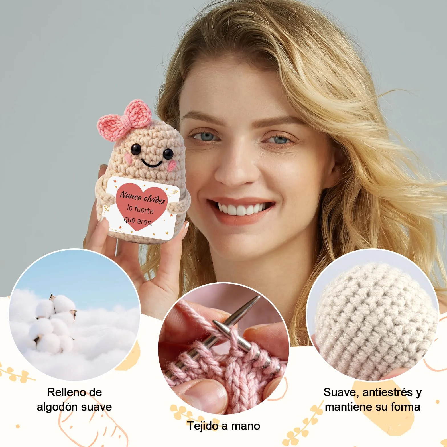 Muñeco de Patata con Energía Positiva – Amuleto de la Suerte Hecho a Mano con Tarjeta Motivadora | Regalo Original para Mujer: Madre, Amiga, Hermana, Novia o Compañera (Patata)
