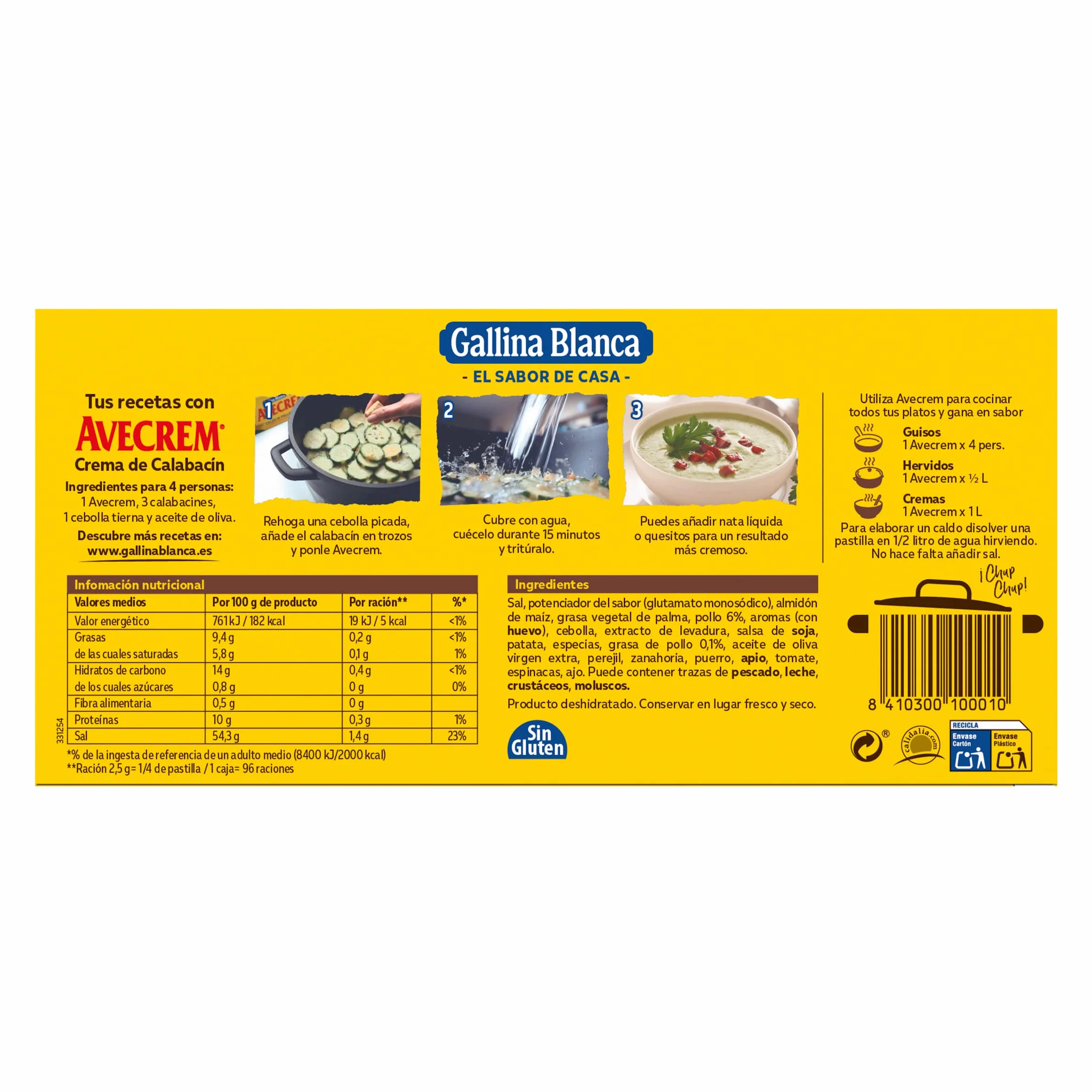 Gallina Blanca Avecrem Caldo de Pollo 24 Pastillas, Bajo en Grasa, Sin Gluten