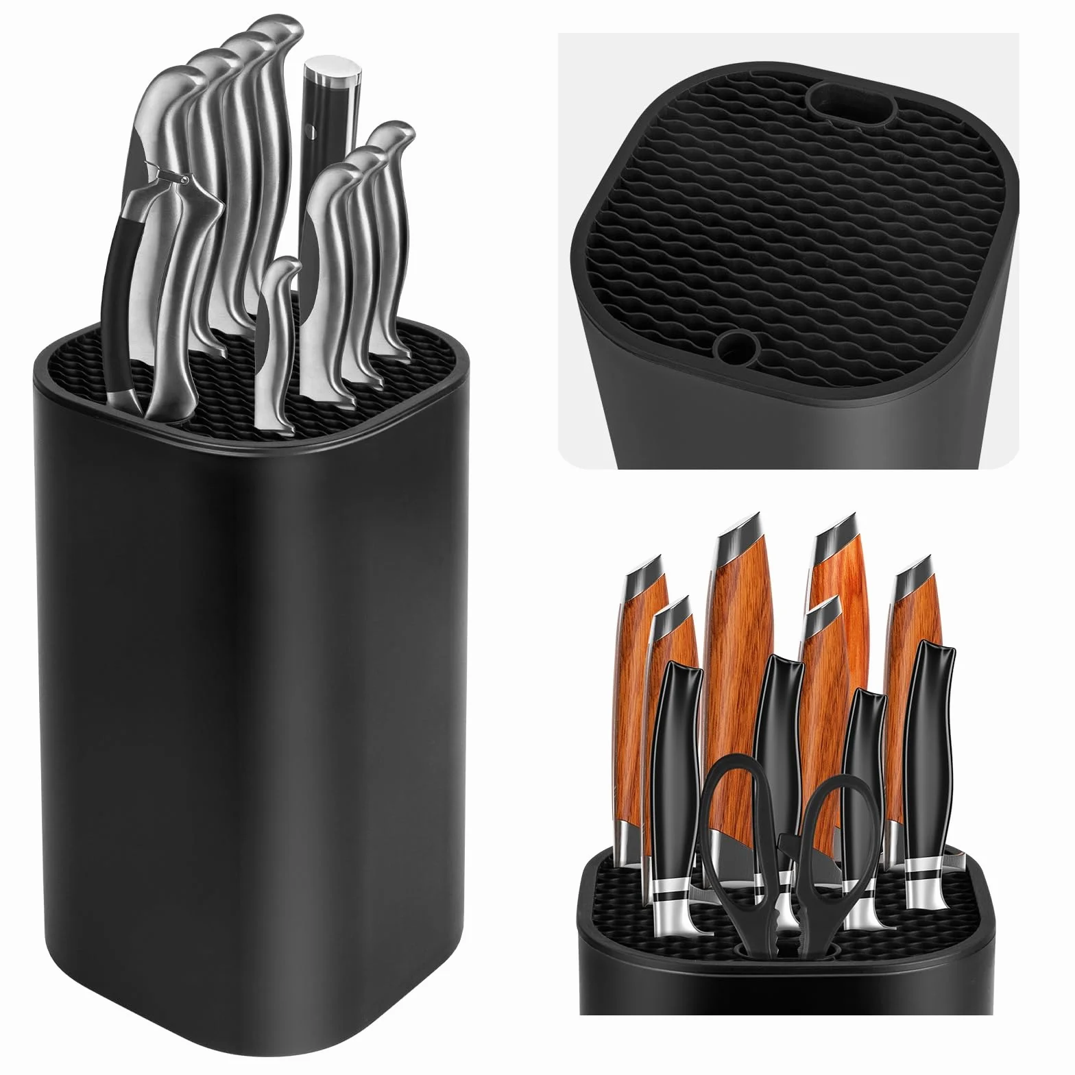Soporte para Cuchillos Universal, Bloque Negro con Láminas Flexibles