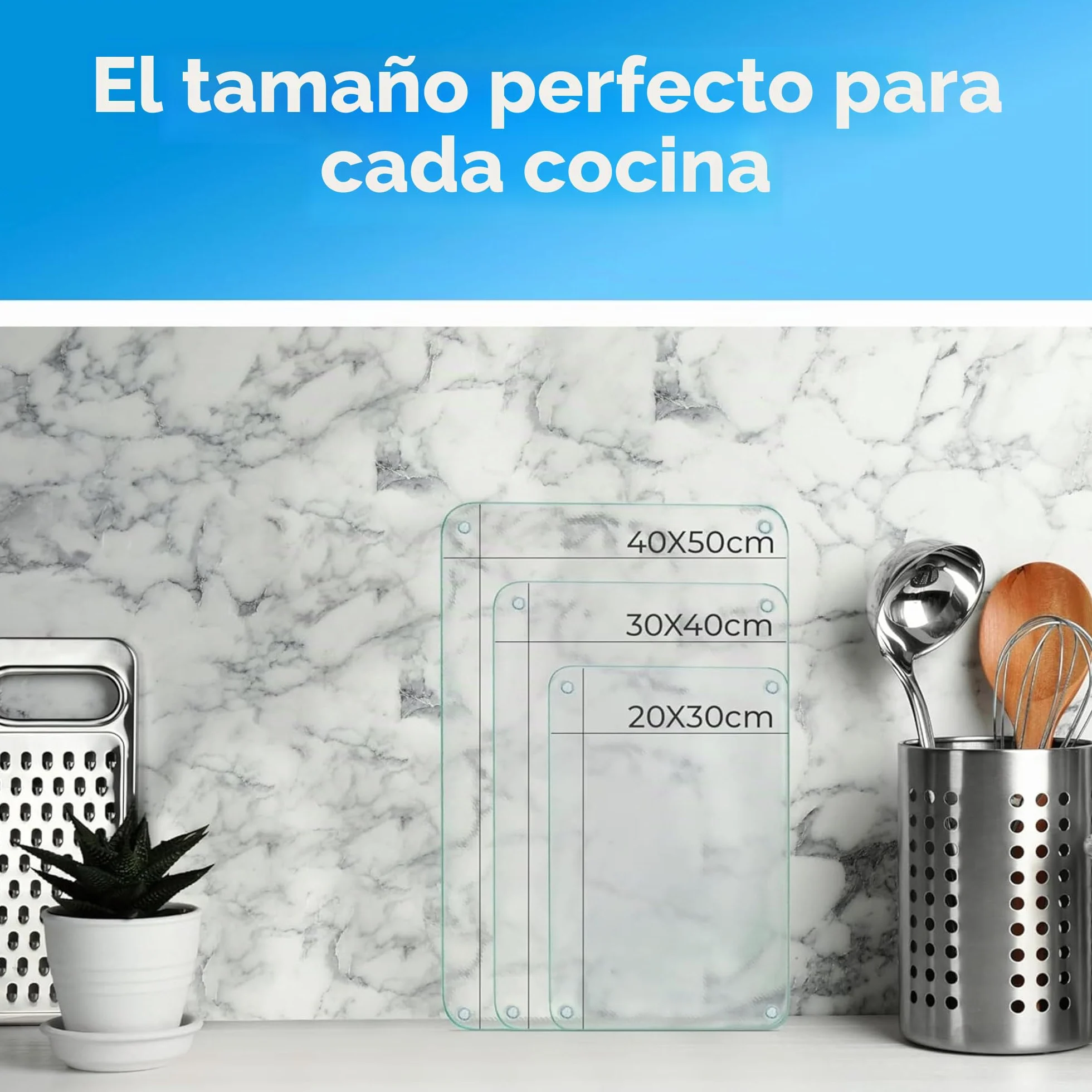 Tabla de cortar de cristal 30x20 cm antideslizante con pies resistente a arañazos y calor