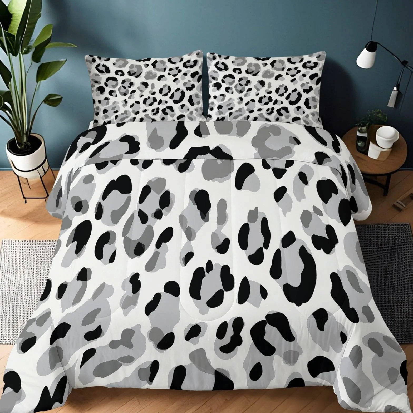 Edredón Acolchado 4 Estaciones 135 x 200 cm Arte Tradicional Animales Motivo de Leopardo - Colcha Suave Gris, Edredón Verano para Dormitorio Adolescentes Chicas Habitación Moda Decoración Dormitorio