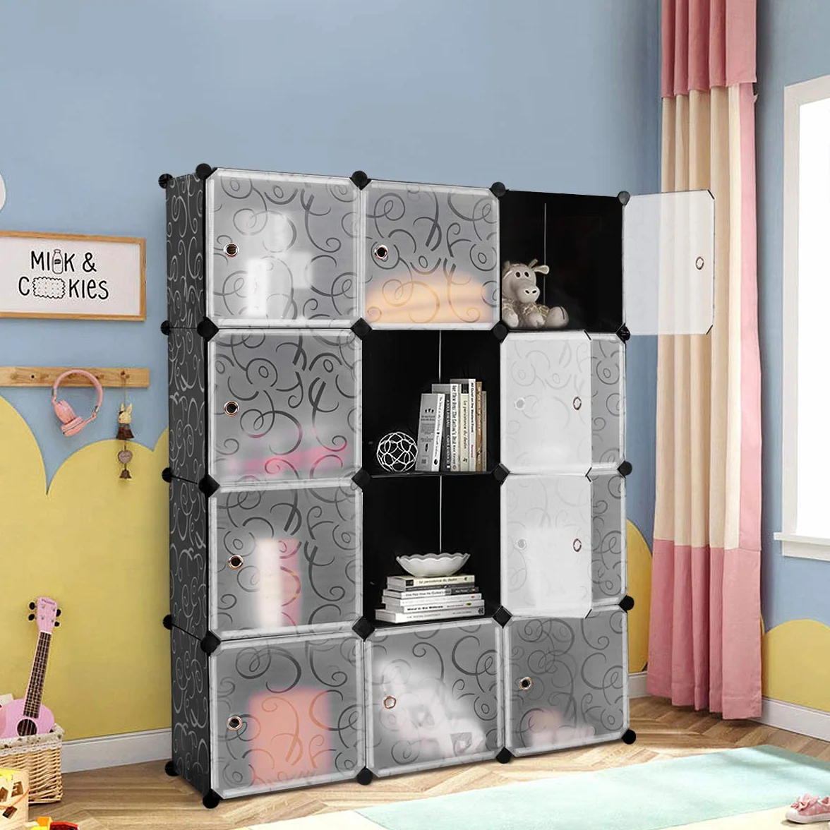 GOPLUS Mueble de almacenamiento 12 cubos 35x35 cm estante modular plástico apilable con puertas carga 10 kg