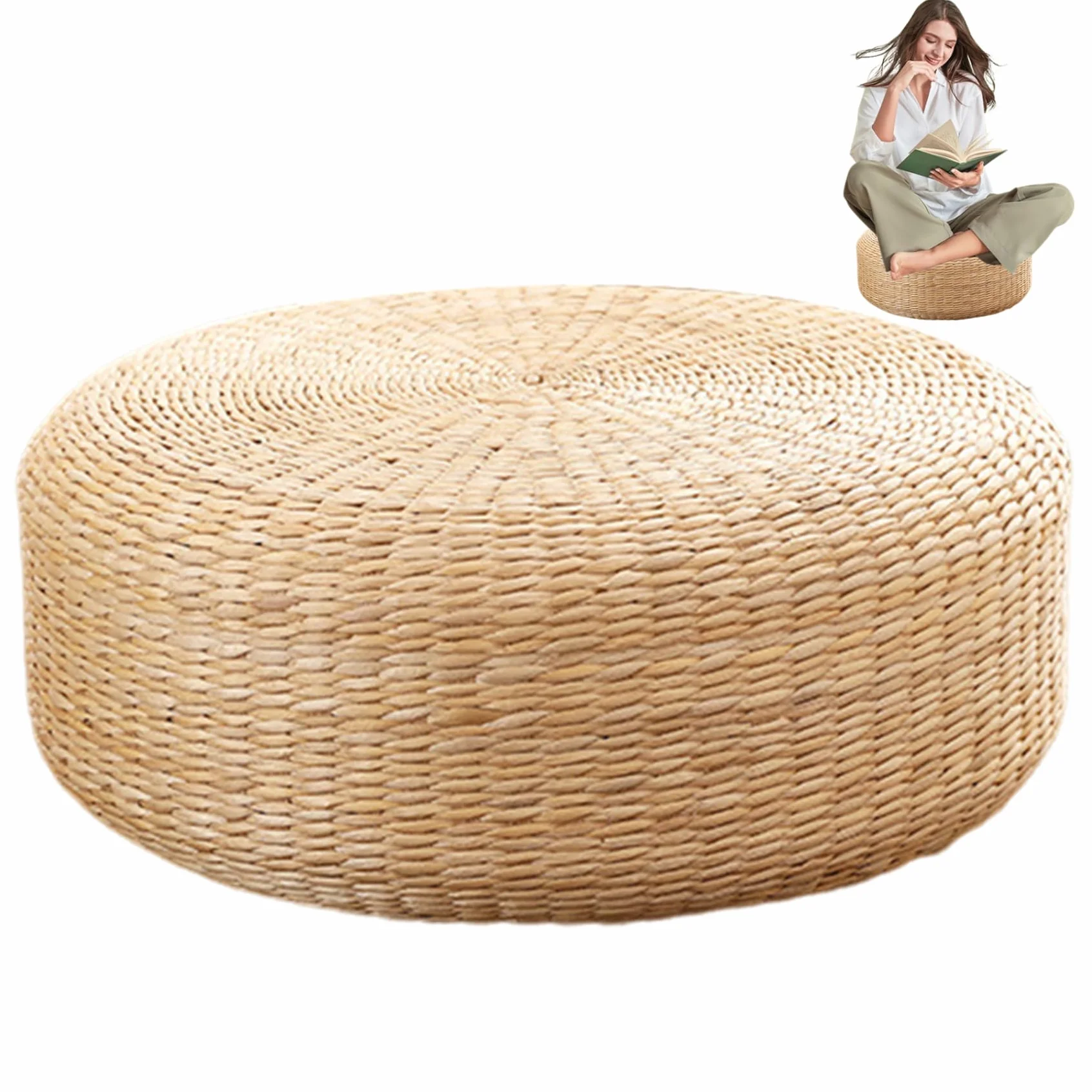 Cojín de Suelo de Tatami 16 Pulgadas Cojines Tejidos Naturales para Sentarse Meditación Adultos Sala