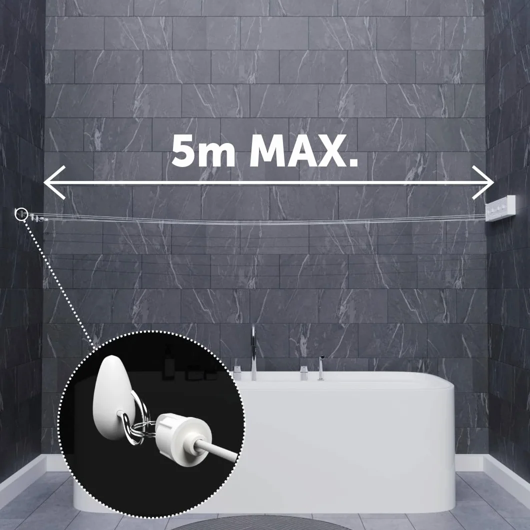 Cuncial TZ-S-4 Tendedero Automático de Pared 4 Cuerdas 20 m Extensible 5 m Blocaje Individual Compacto Resistente Fabricado en España