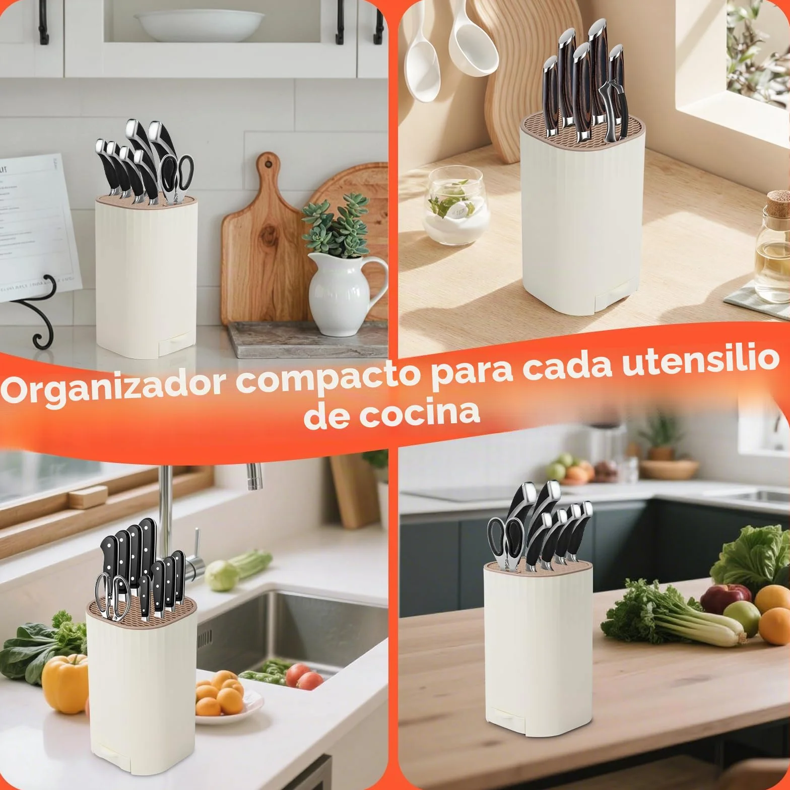 Bloque para Cuchillos sin Cuchillo, Qoosea 4 en 1 Soporte para Cuchillos con Ranura y Piedra de Afilar, Universal Desmontable Porta Cuchillo para Limpieza Fácil y Ahorra Espacio