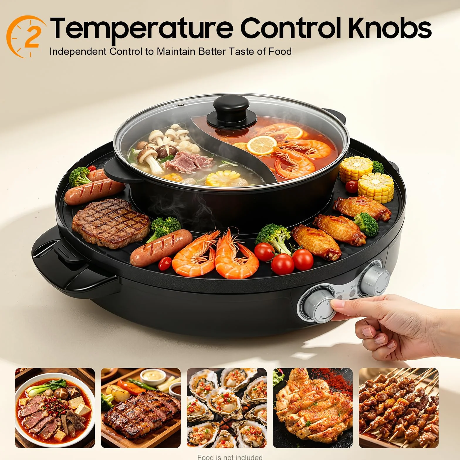Parrilla de raclette y Hotpot 2 en 1, Calentador eléctrico de acero inoxidable antiadherente