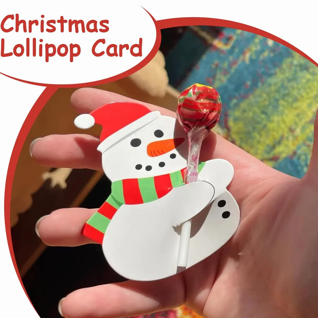 Soportes para tarjetas de navidad, Paquete de 50 tarjetas de papel para piruletas navideñas soporte para piruletas navideñas etiqueta de papel tarjeta de embalaje de muñeco de nieve