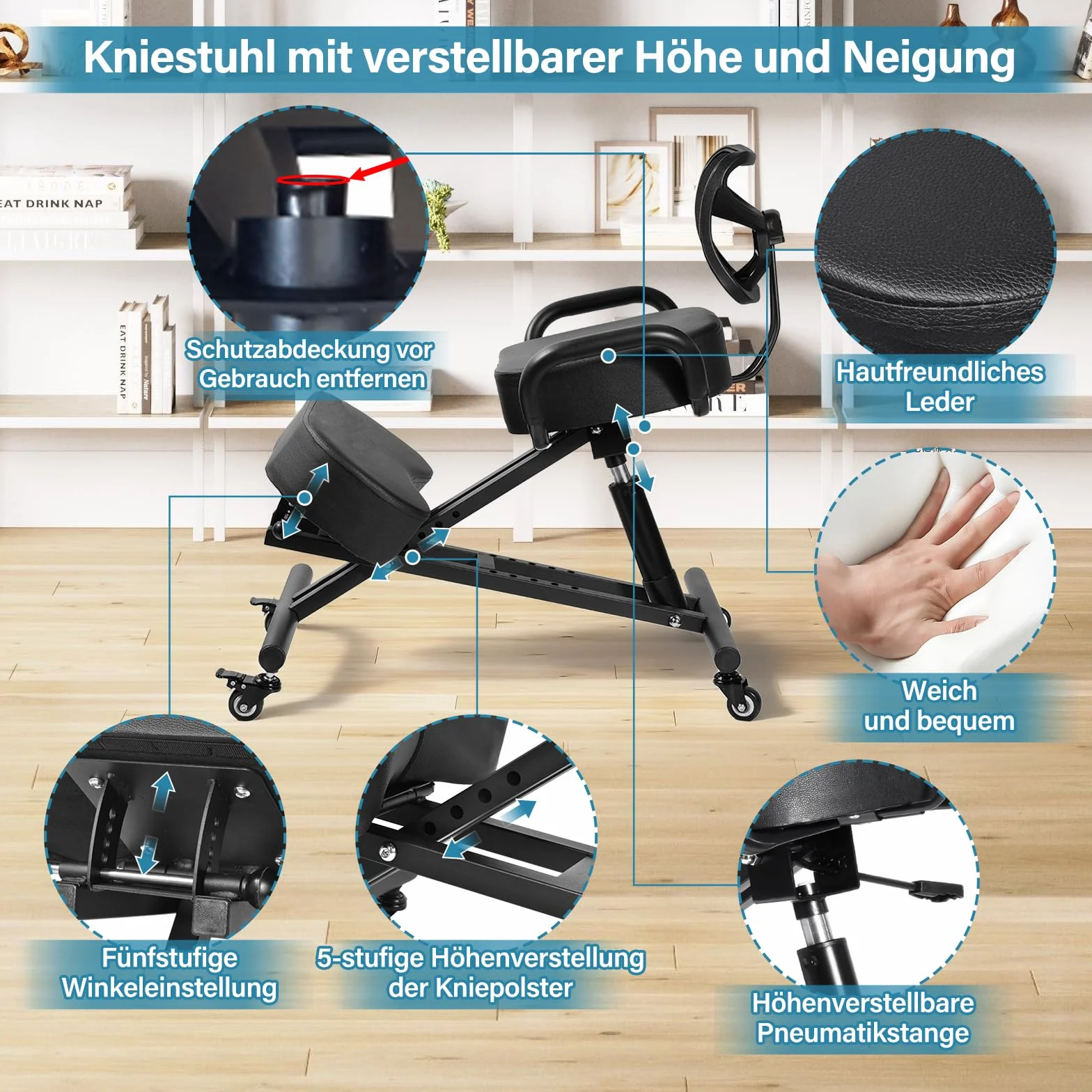 Silla de rodilla, silla ergonómica para la rodilla, sillas de oficina arrodilladas con altura ajustable y soporte lumbar para bancos y salas de conferencias, oficinas, áreas de recepción en el hogar