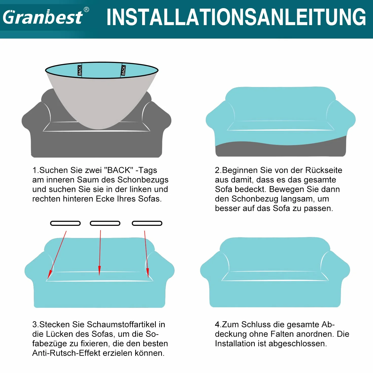 Granbest Funda de sofá elástica 3 plazas Gris