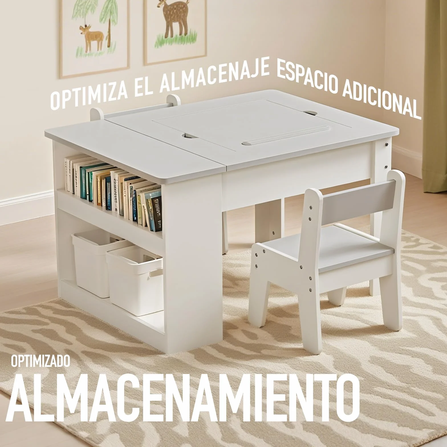 Mesa y Silla Infantil 2 Sillas Multifunción 4 Tableros Intercambiables Ajustable Antivuelco 60 kg