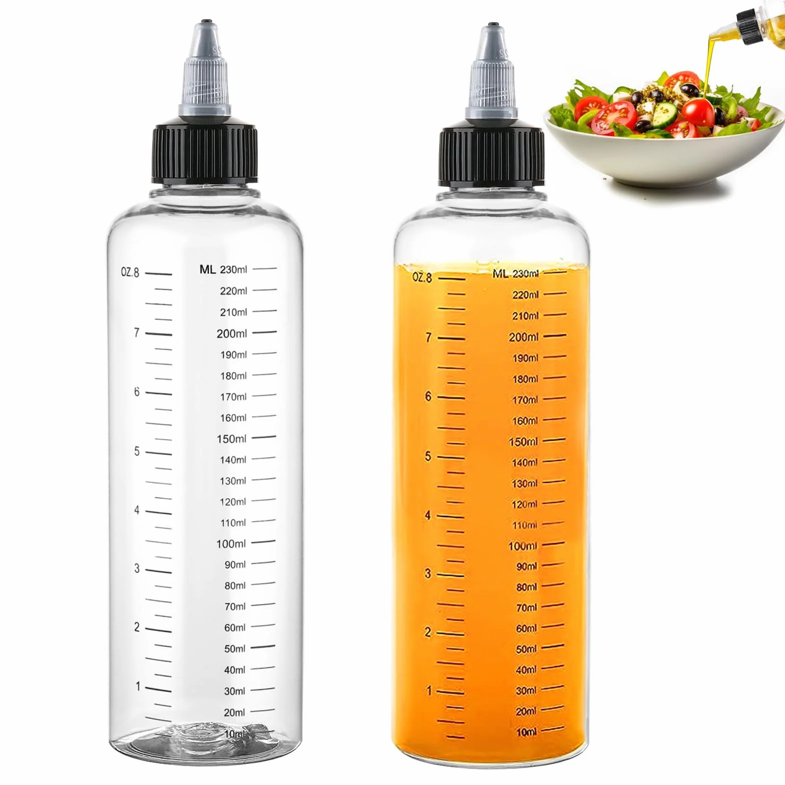 2pcs Botella Exprimible Aceite de Plastico, 250ml Biberones Cocina Profesional Aceitera Botellas Plastico con Tapa de Punta, Transparente Botella de Salsa para Condimentos Líquidos Aceite Vinagre