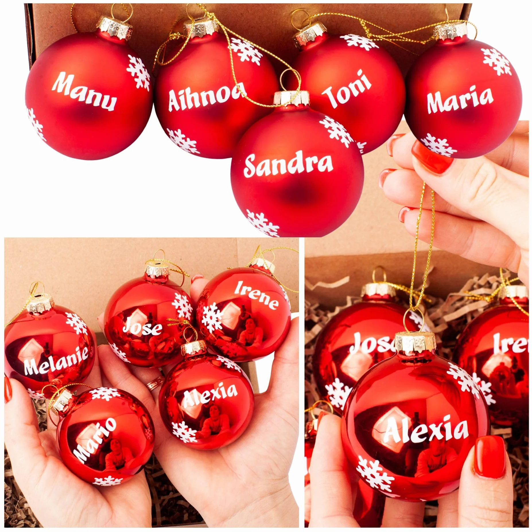 Olesea Bola de Navidad Personalizada Cristal Rojo Glossy Matte Adorno Árbol Decoración Navideña