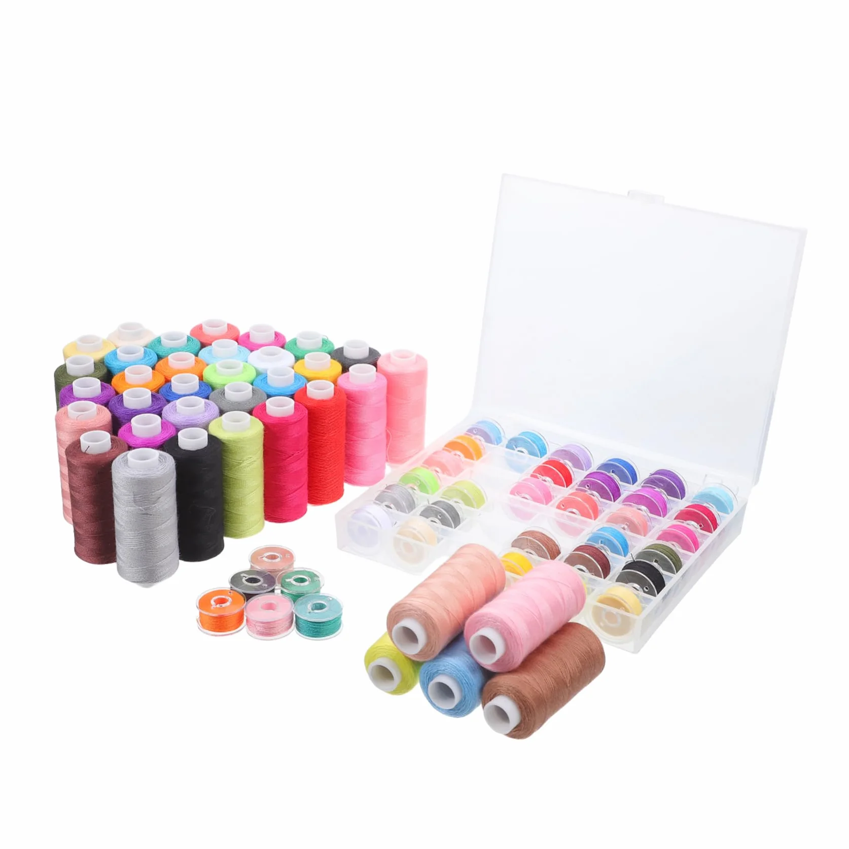 Hilo de Coser para Máquina de Coser, Surtido de 72 Piezas | Poliéster, 36 Colores en Bobinas de 400 Yardas, Caja Compacta y Ordenada Agujas Resistentes Color Aleatorio