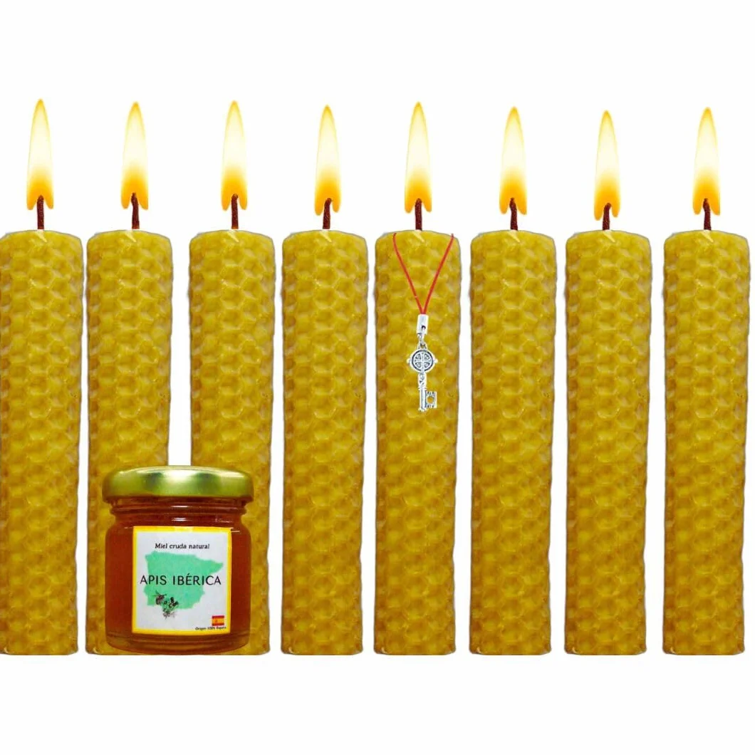 Velas de Miel 100% Cera de Abeja Natural Española - 8 velas - Aromaterapia Relajante - Decoración