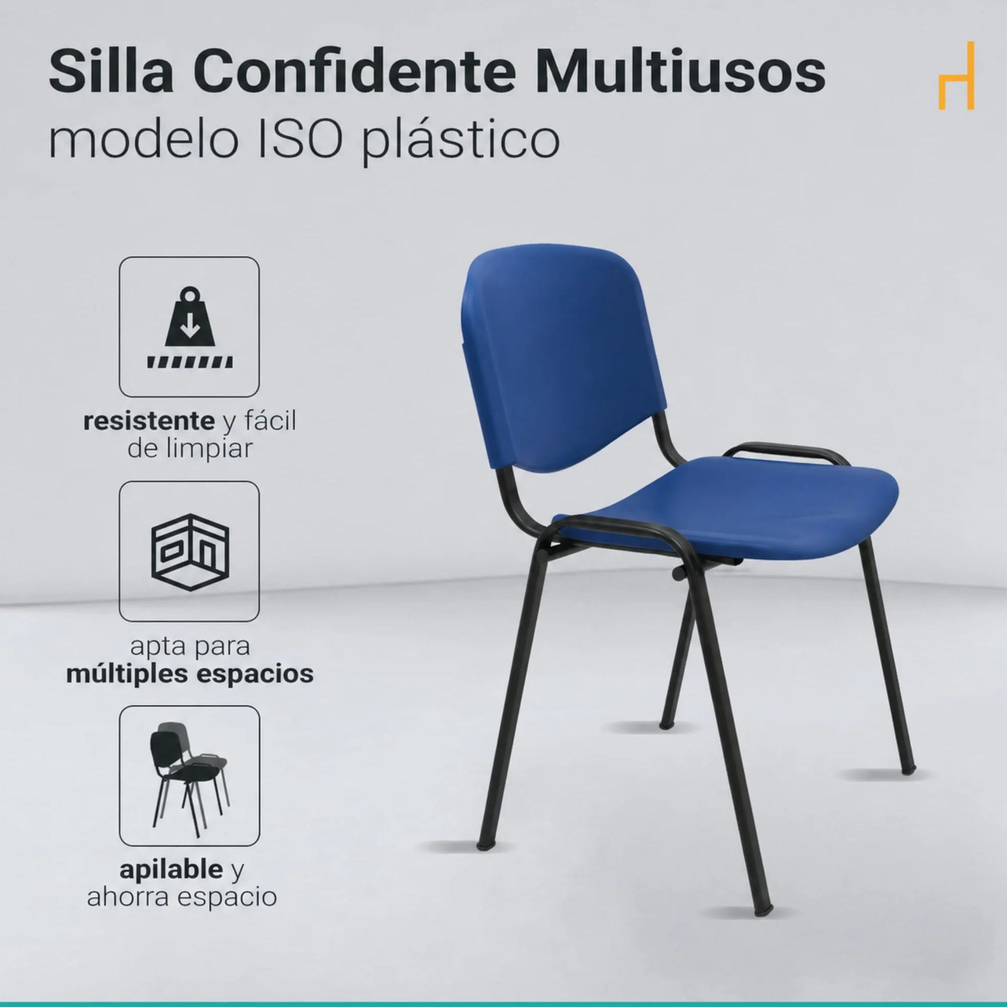 La Silla Confidente ISO de Plástico Apilable Pack de 4 Azul para Sala de Espera Oficina Reuniones