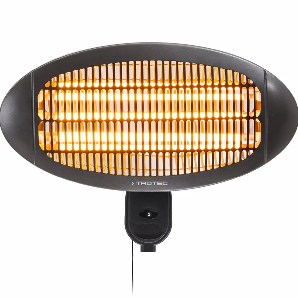 TROTEC Radiador por Infrarrojos IR 2000 S, 2000 W, Protección IP 34, Anti Sobrecalentamiento, Cuarzo | 2000 W, 3 niveles de calor, montaje en pared, trípode opcional, calentador de cuarzo, IP34