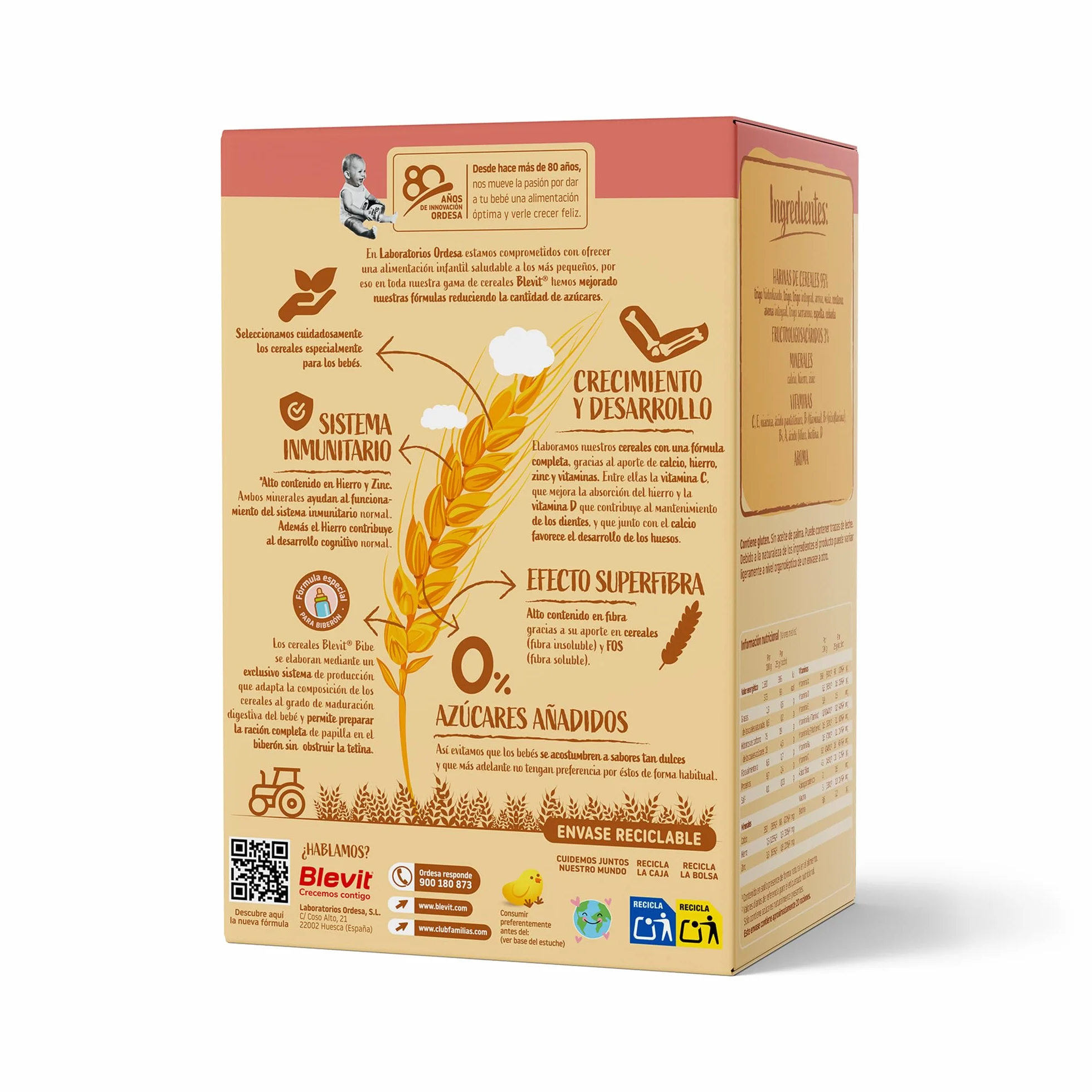 Blevit Bibe 8 Cereales 500g Papilla para Bebé 5 Meses 95% Cereales 14 Vitaminas y Minerales