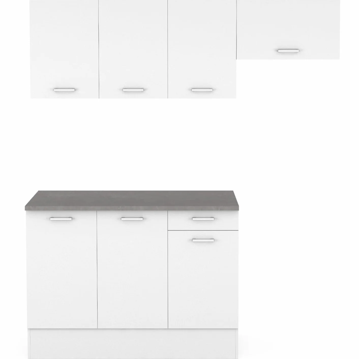 IDMarket - Cocina completa 180 cm sutil con encimera 5 elementos blanco y bandejas de hormigón