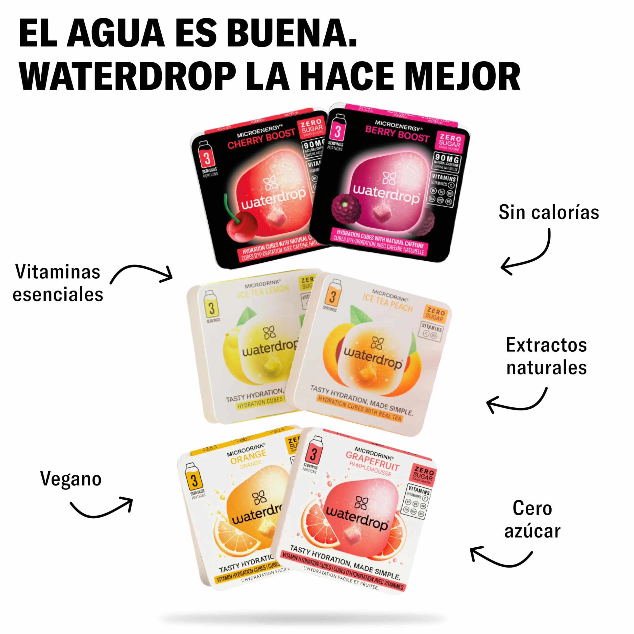 Waterdrop Starter Set, Botella de Vidrio 600ml + 18 Cubos Microdrinks, Saborizantes para Agua, 0 Azúcar