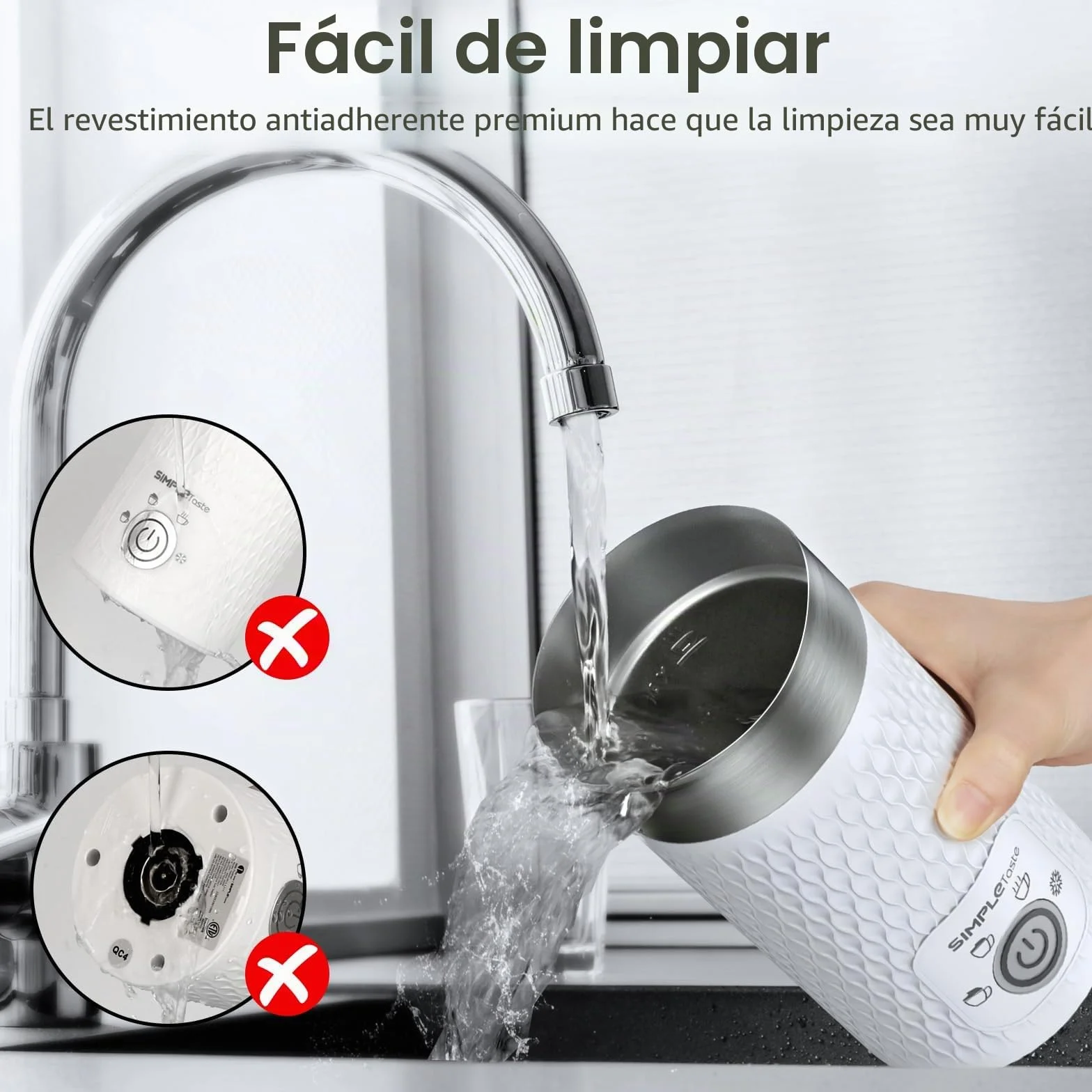 SIMPLETASTE Espumador de Leche Eléctrico 4 en 1, Automático, Calentador y Preparador de Chocolate Caliente para Café