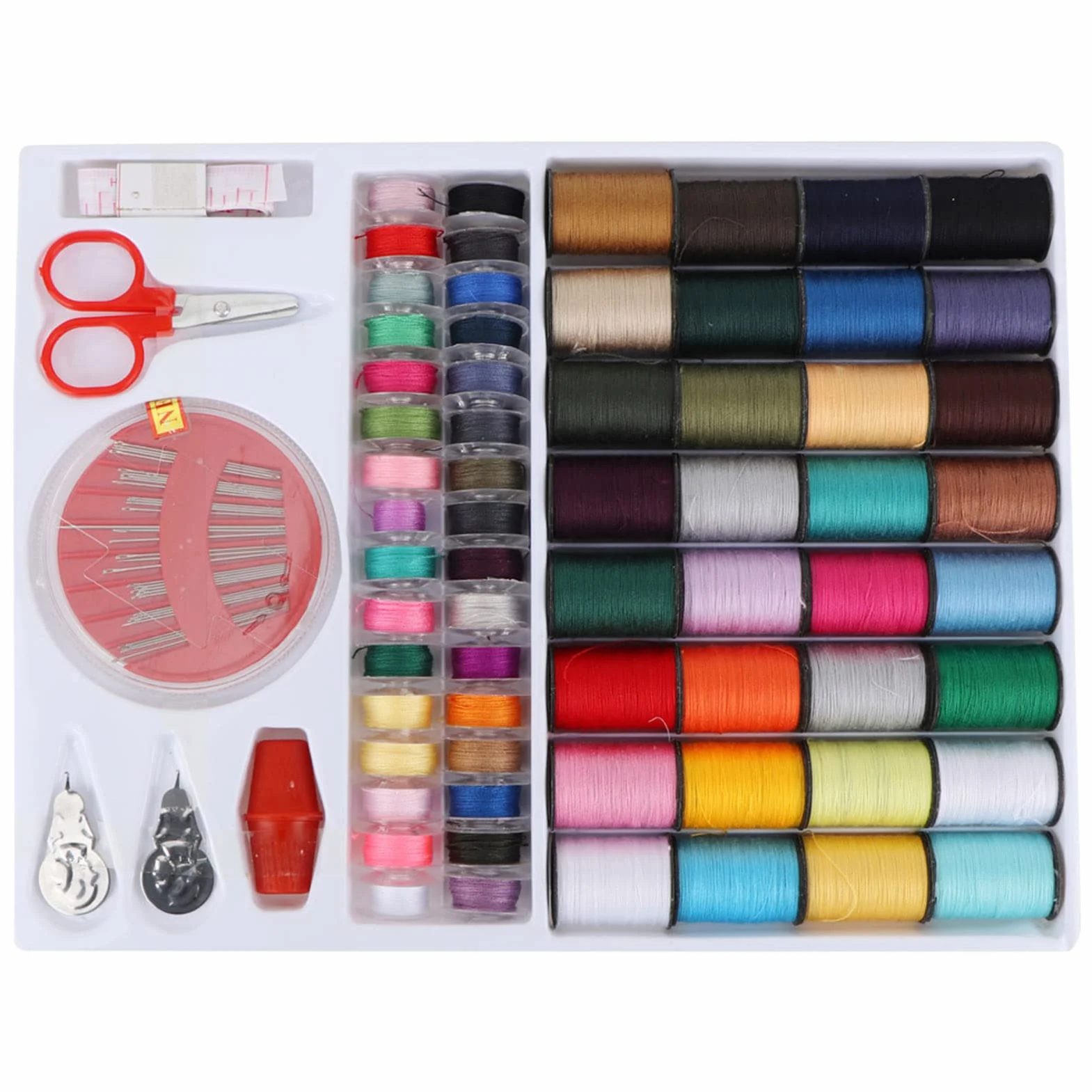 Caja de Hilo de Coser de Colores de 64 Piezas, Juego de carretes, Incluye Tijeras, Agujas y dedal, Kit Completo para Uso Manual en máquina.