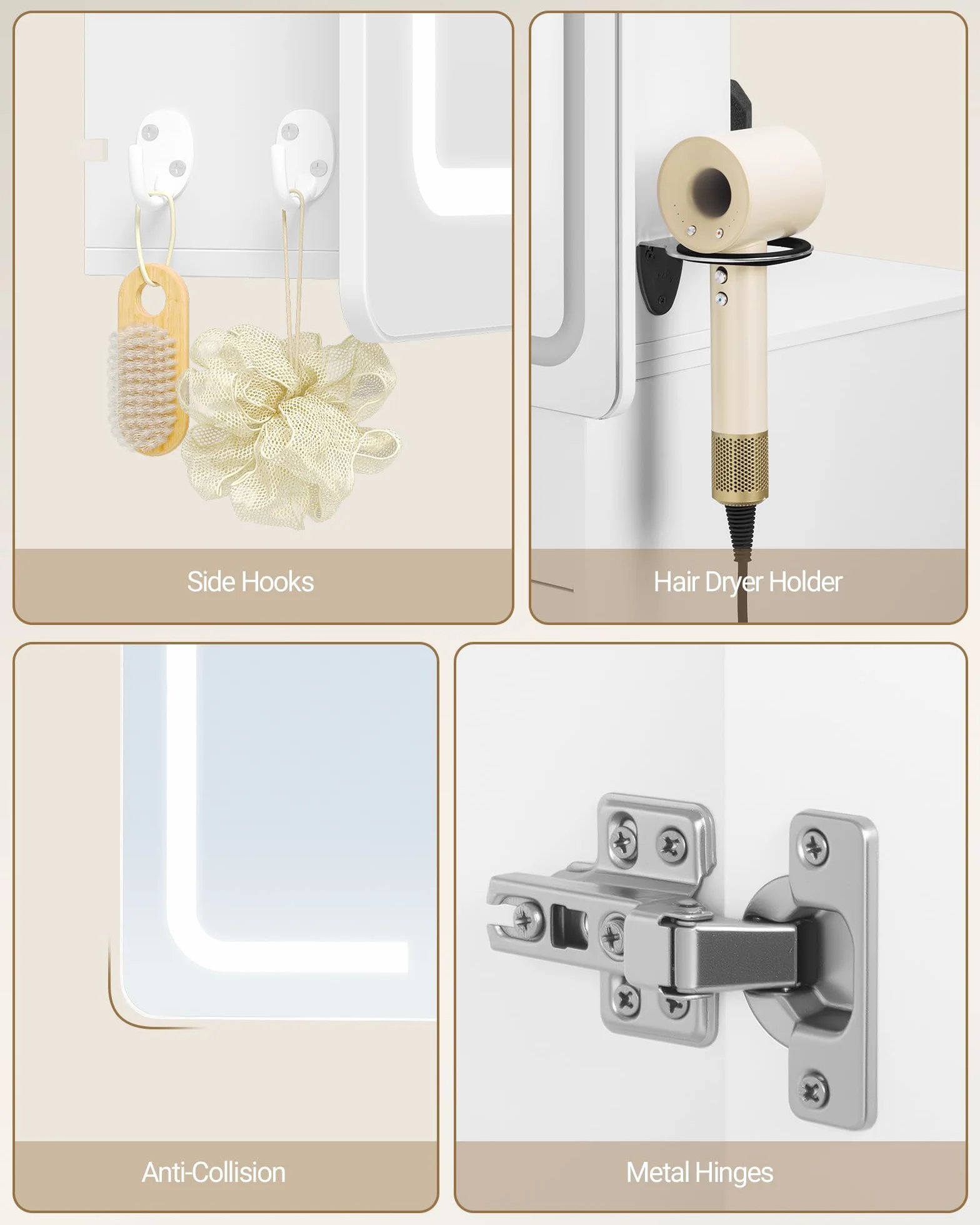 Armario Espejo Baño con Luz LED, Espejo Plegable 3 Puertas, Estantes Ajustables, 16,5x80x75 cm Blanco