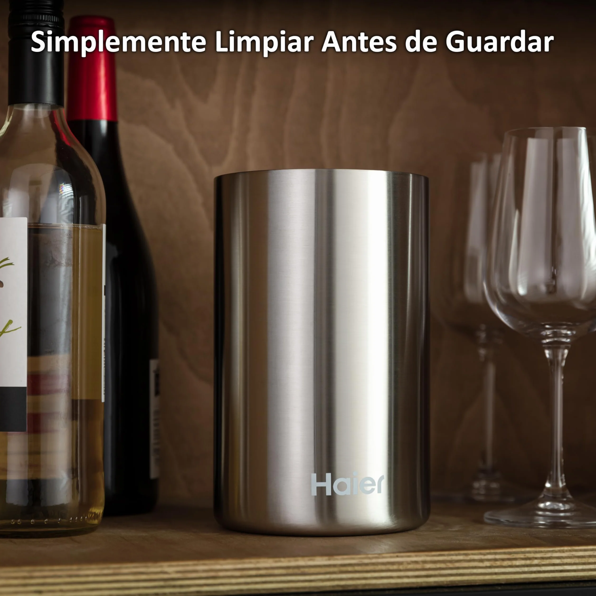 Haier HAWTB01 Enfriador Isotérmico de Mesa para Vino, Diseño con Doble Pared, Accesorio Original Haier, Acero Inoxidable