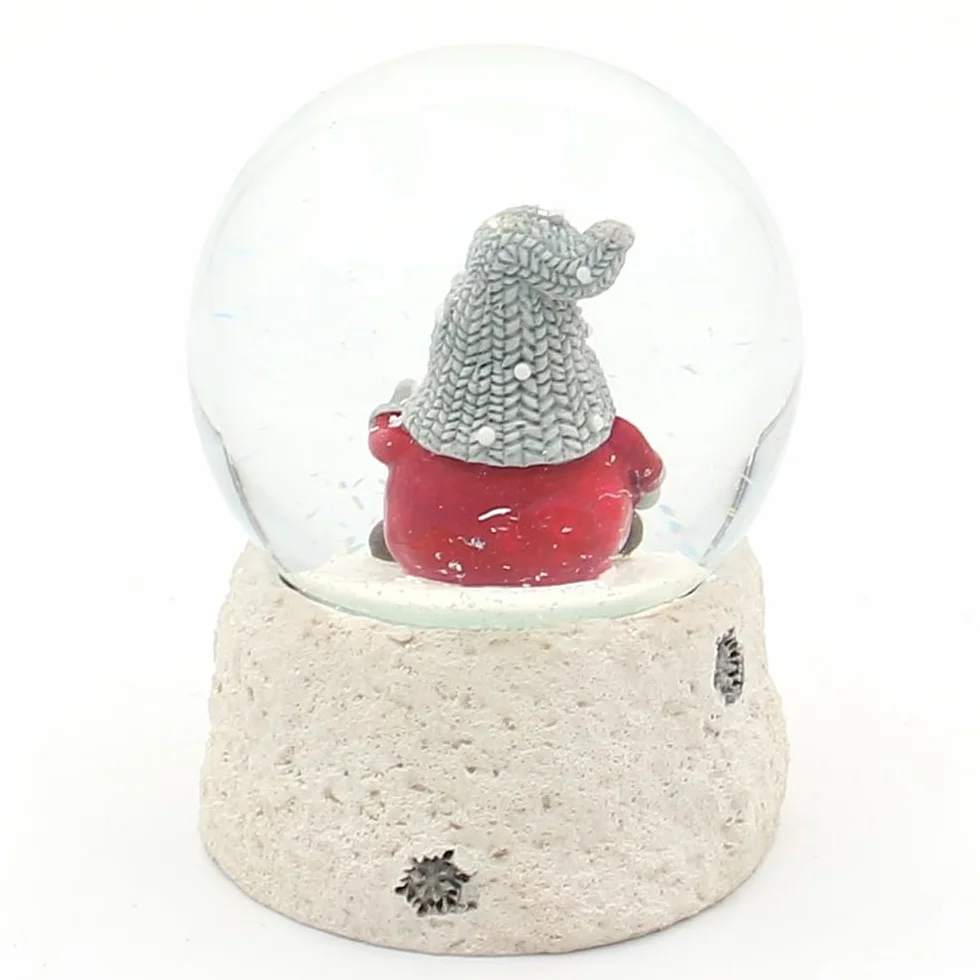 Bola de Nieve con Gorro Gris sobre Base Blanca, Bola de 6,5 x 6,5 x 8,8 cm de diámetro, 6,5 cm de diámetro