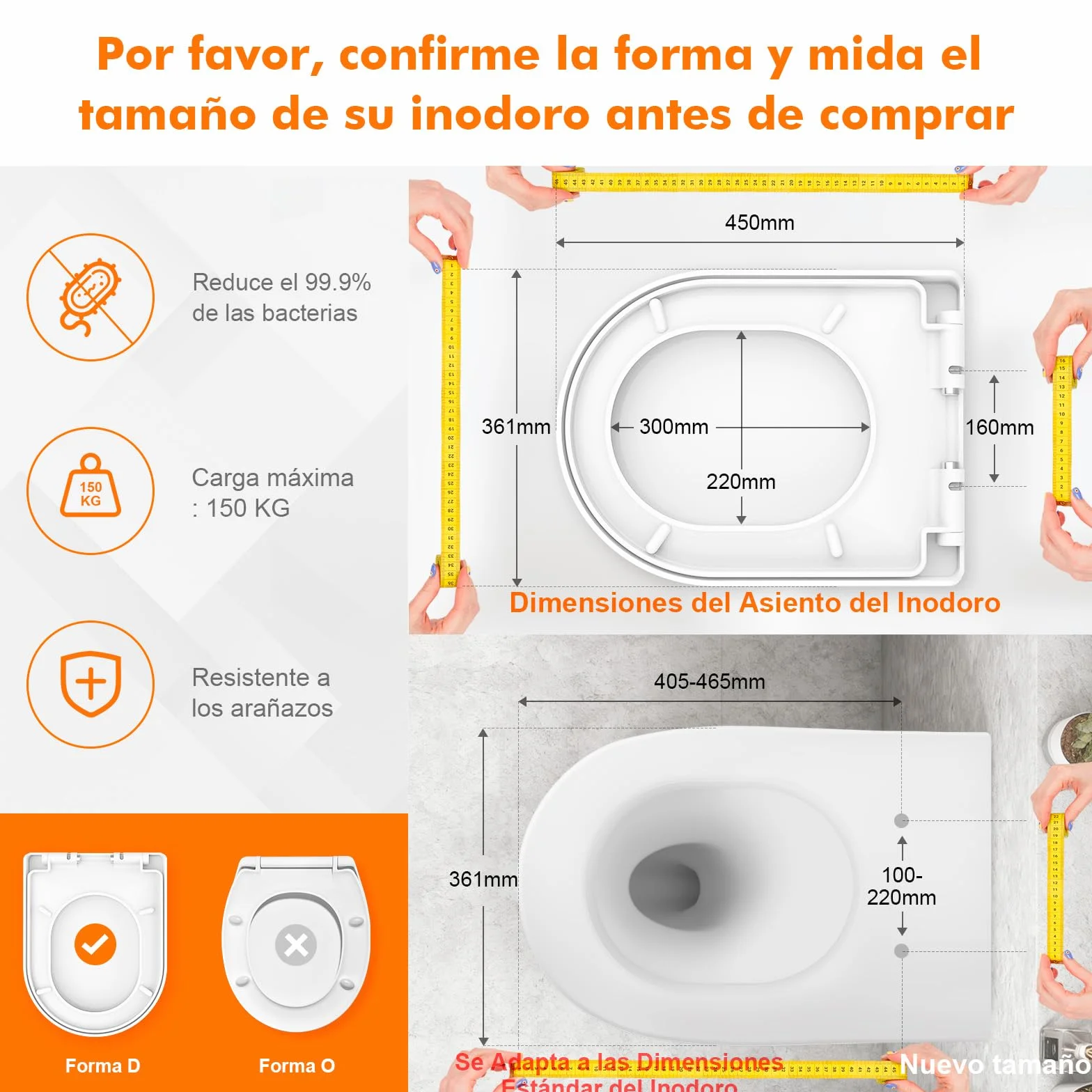 Ibergrif M41001 Asiento de Inodoro de Cierre Suave Forma D Liberación Rápida Blanco