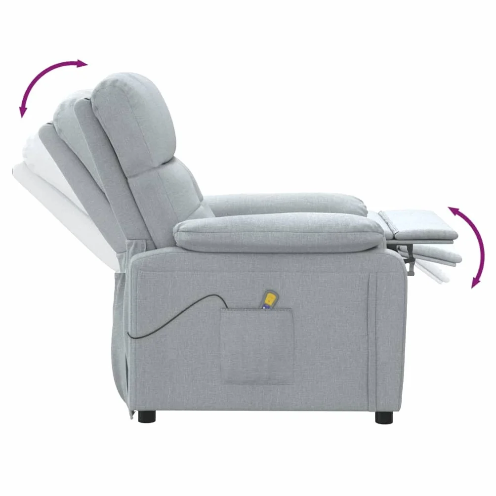 IKAYAA Sillón Reclinable de Masaje con 6 Zonas de Masaje y Mando a Distancia, Reclinable Manual, Sillón Relax de Tela con Prácticos Bolsillo, Gris Claro