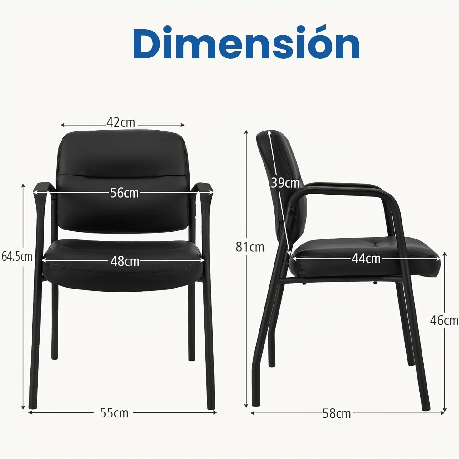 GIANTEX Juego de 2 Sillas Confidentes, Sillas de Reuniones Ergonómicas con Respaldo y Asiento Acolchados de Piel Sintética, Reposabrazos, Capacidad 160 kg, para Oficina, Sala de Espera (Negro)