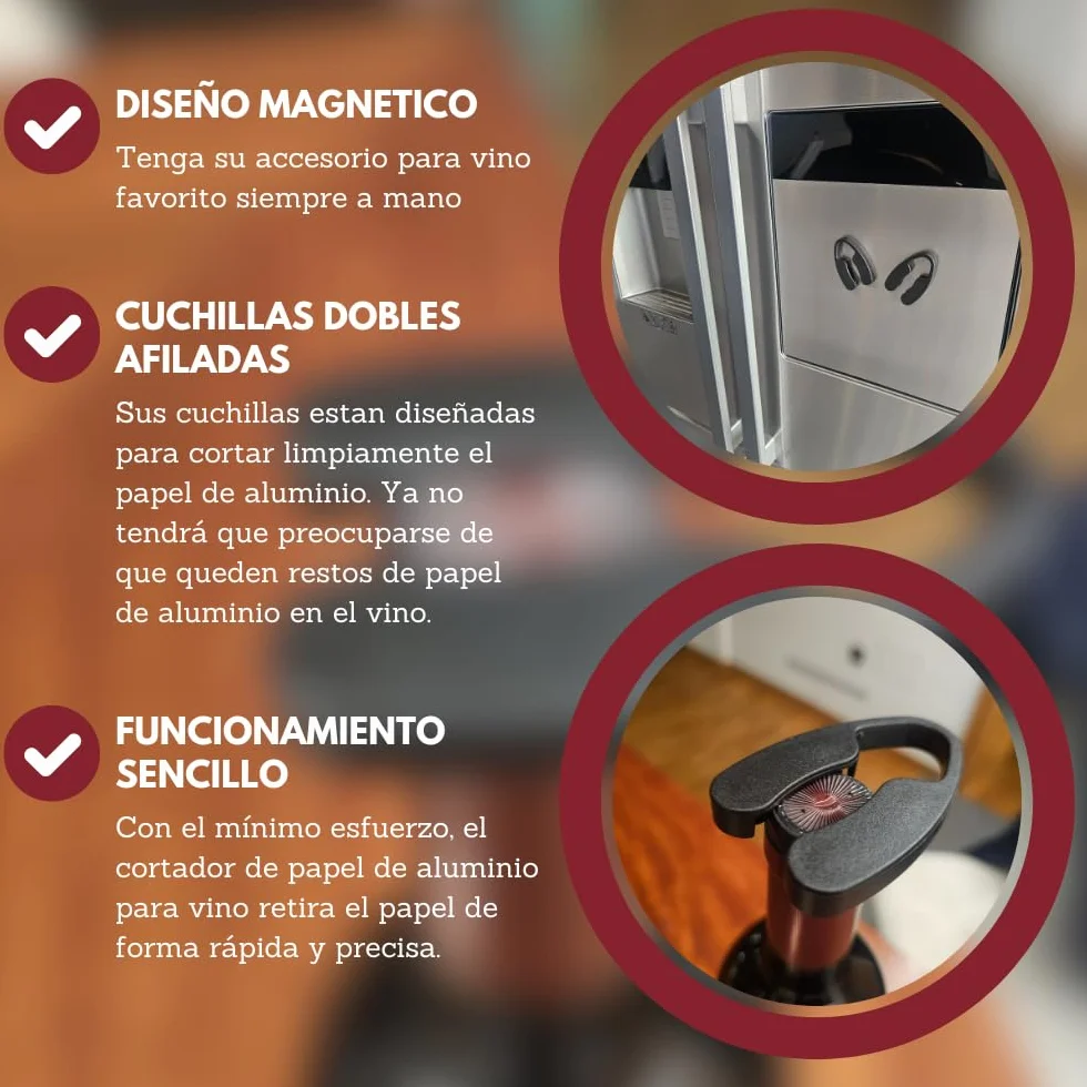 Corta Cápsulas de Vino Imantado (2 Unidades) – Cortador del Cuello de Botella de Vino – Descapsulador Preciso y Seguro – Accesorio para Vino – Ideal para regalo cenas amigos