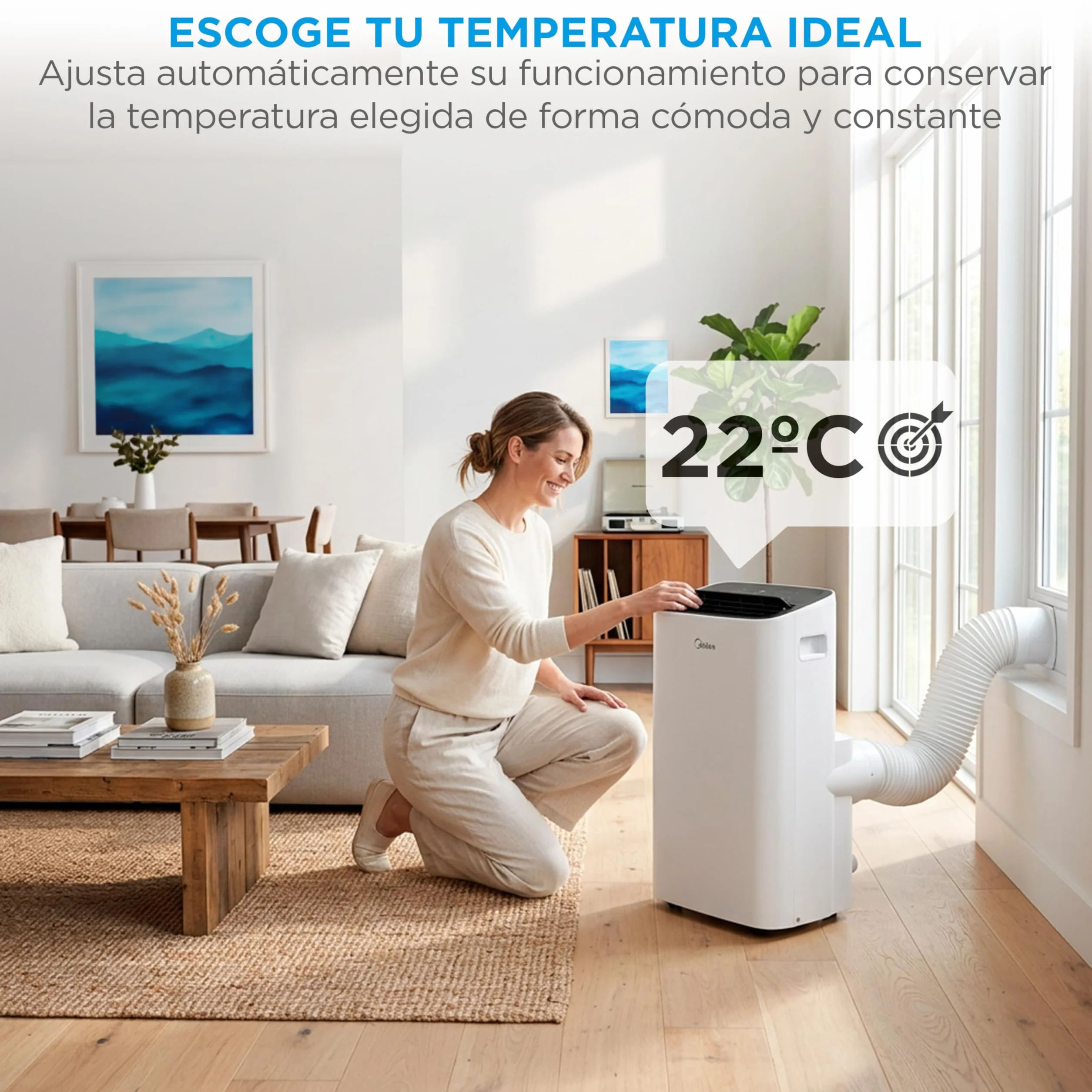MIDEA Pingüino Aire Acondicionado Portátil 4 en 1 | 3000 Frigorías/12.000 BTU con Control por App | Climatizador y Deshumidificador hasta 35m2 - Modo Sleep, Mando a Distancia | Incluye kit de ventana