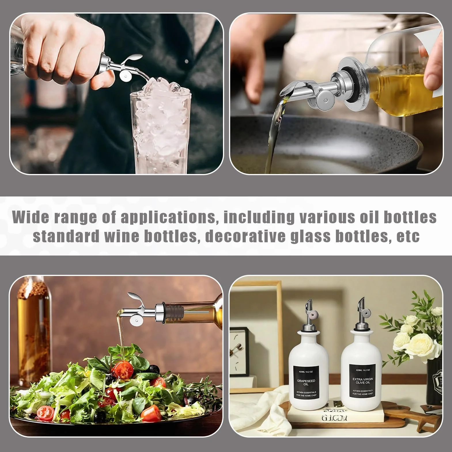 Vertedor de aceite acero inoxidable 2 unidades plateado con tapa protectora